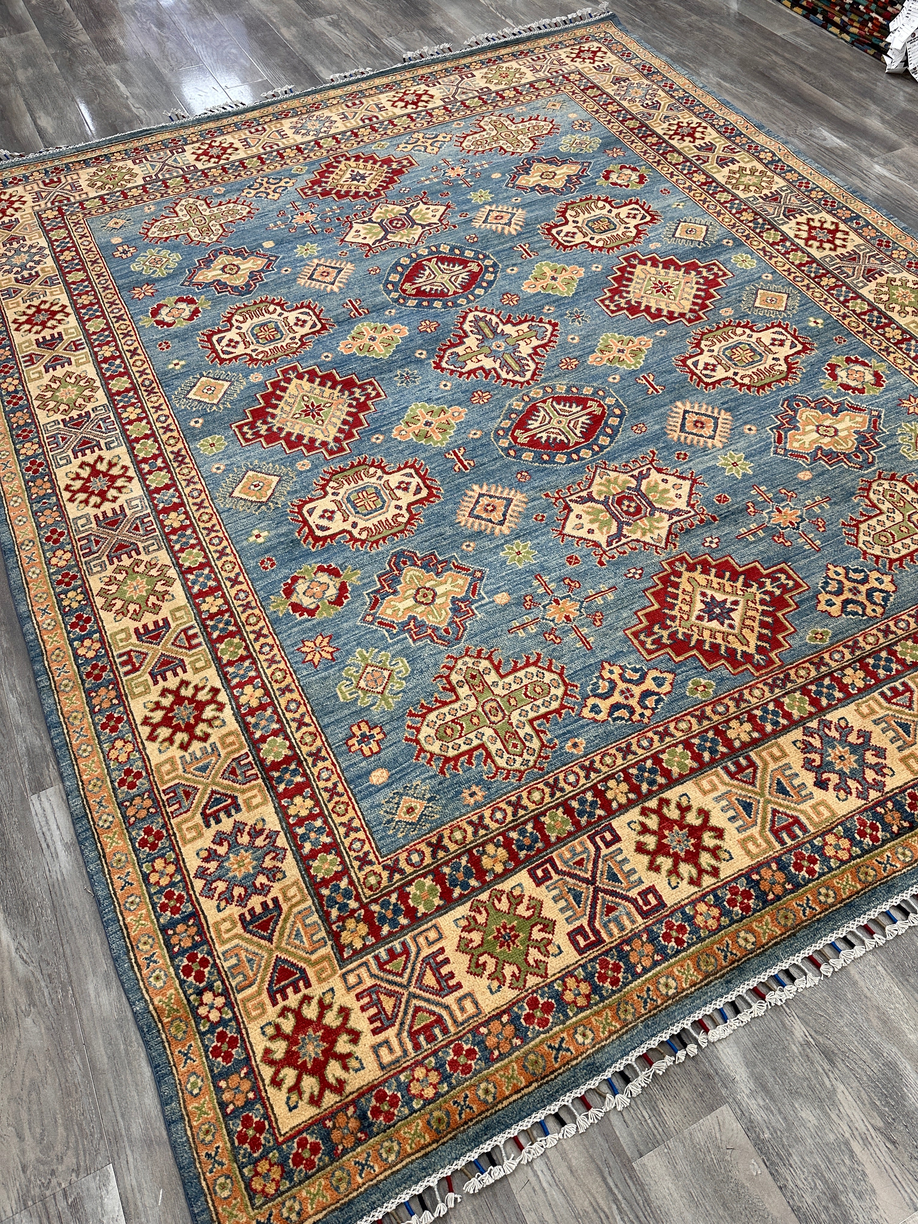 Hand-Knotted Afghani Kazak Wool Rug | Geometric Medallion | 8′4″ x 10′6″