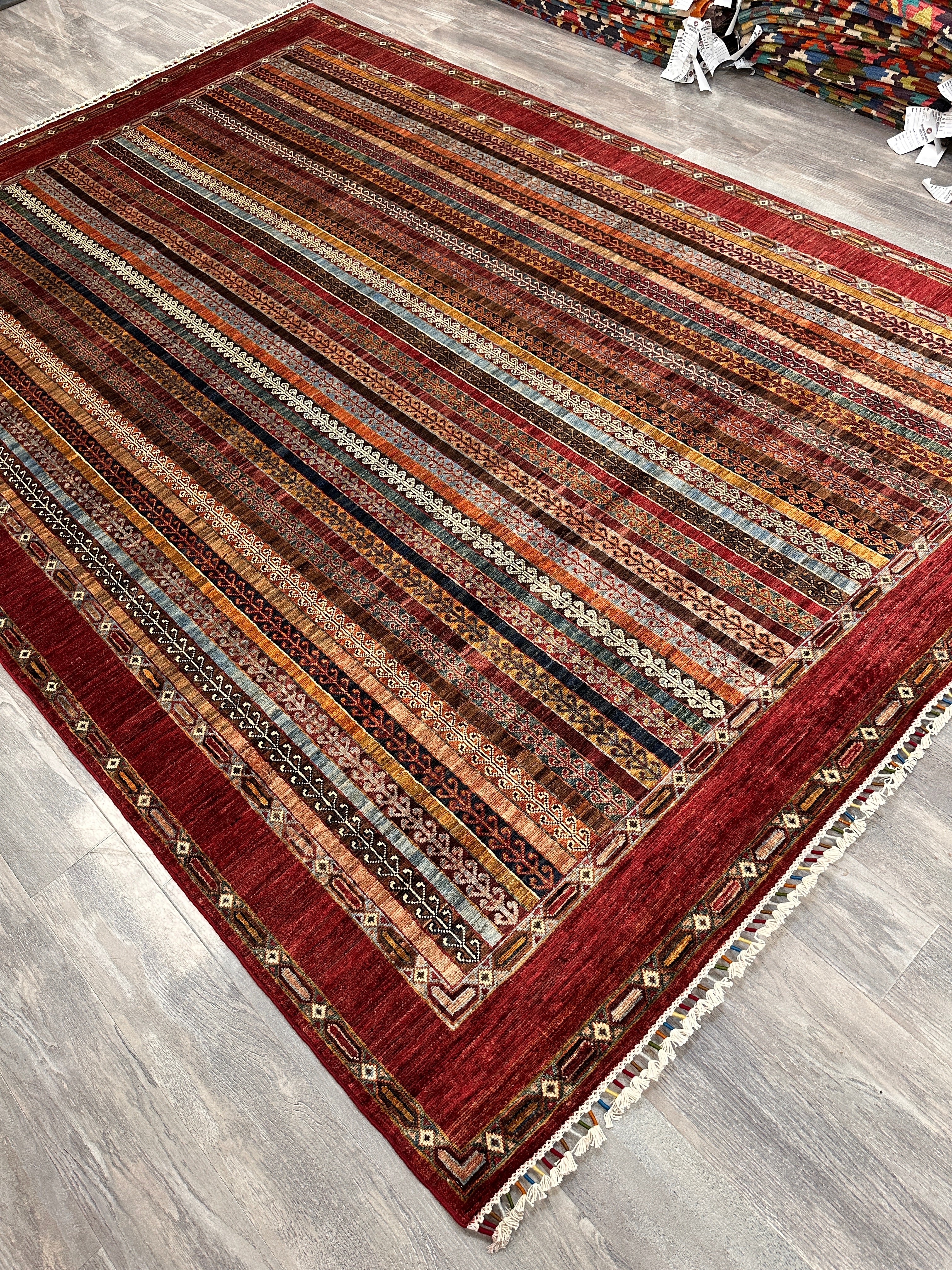 Hand-Knotted Afghani Chobi Khorjeen Wool Rug | 7′1″ x 10′2″
