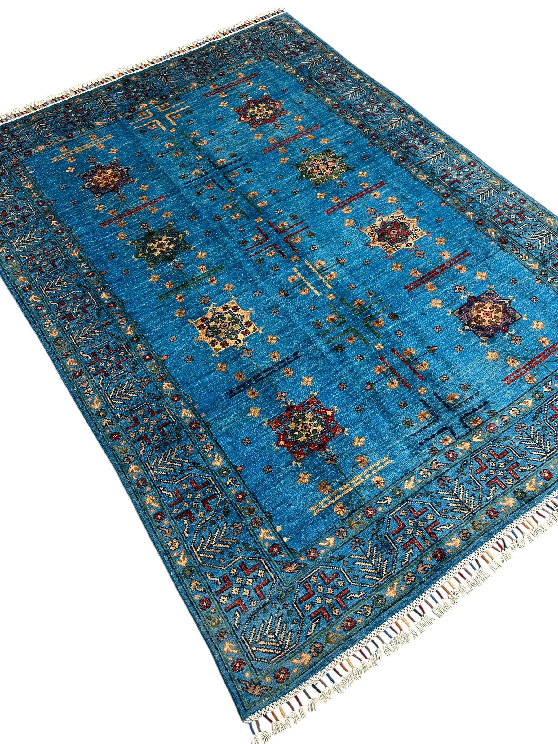 Hand-Knotted Afghani Chobi Ghazni Wool Rug | Geometric Design | 5′ x 7′