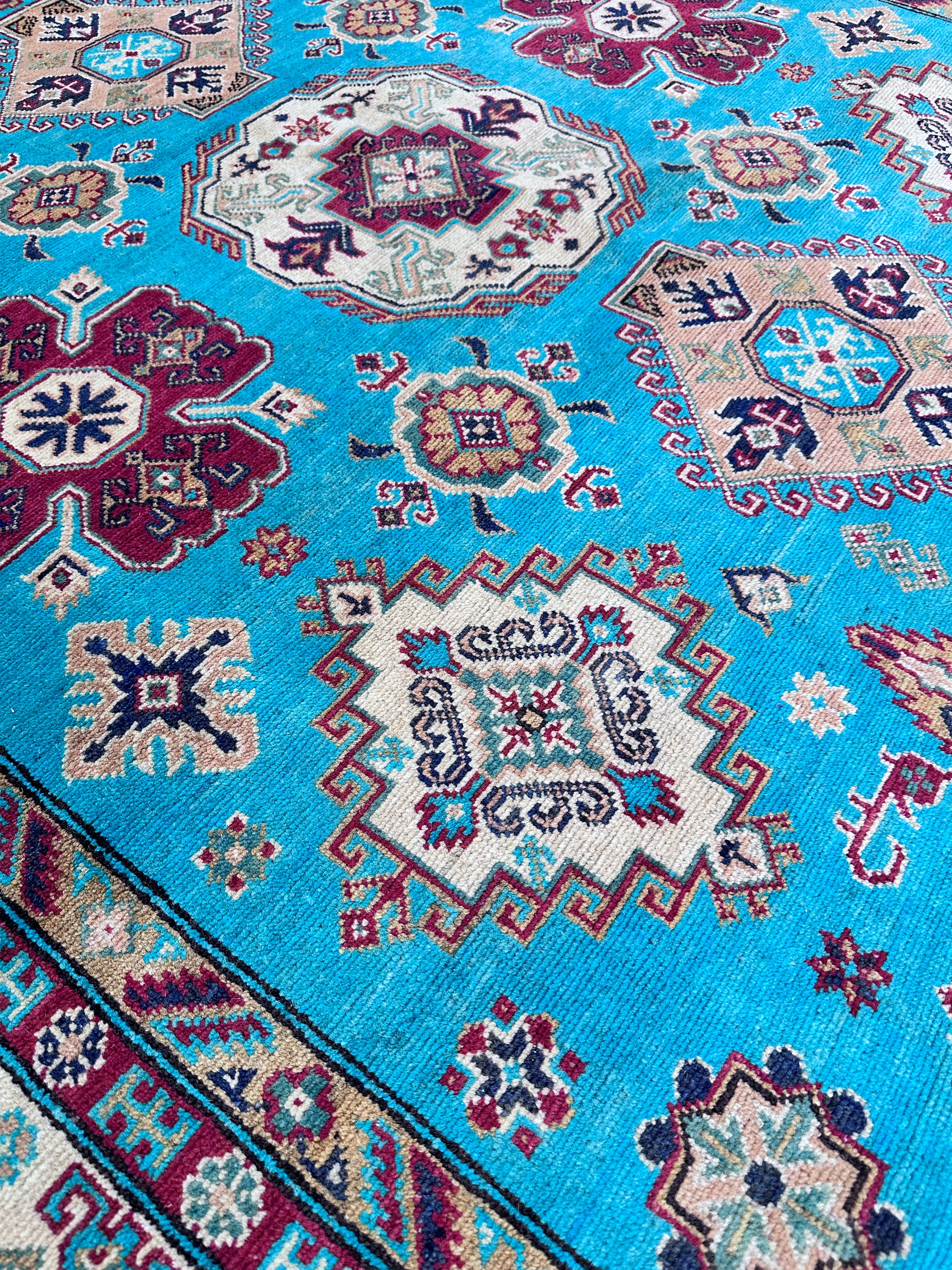 Hand-Knotted Afghani Kazak Wool Rug – 6’7” x 9’9”
