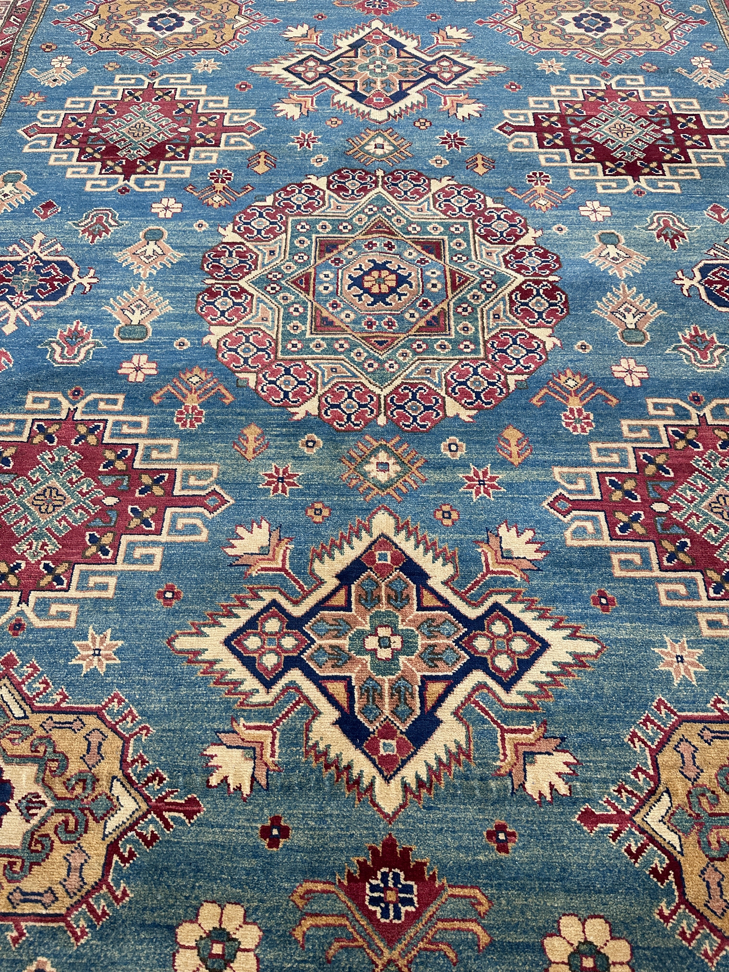 Hand-Knotted Afghani Kazak Wool Rug | Geometric Design | 8′ x 10′