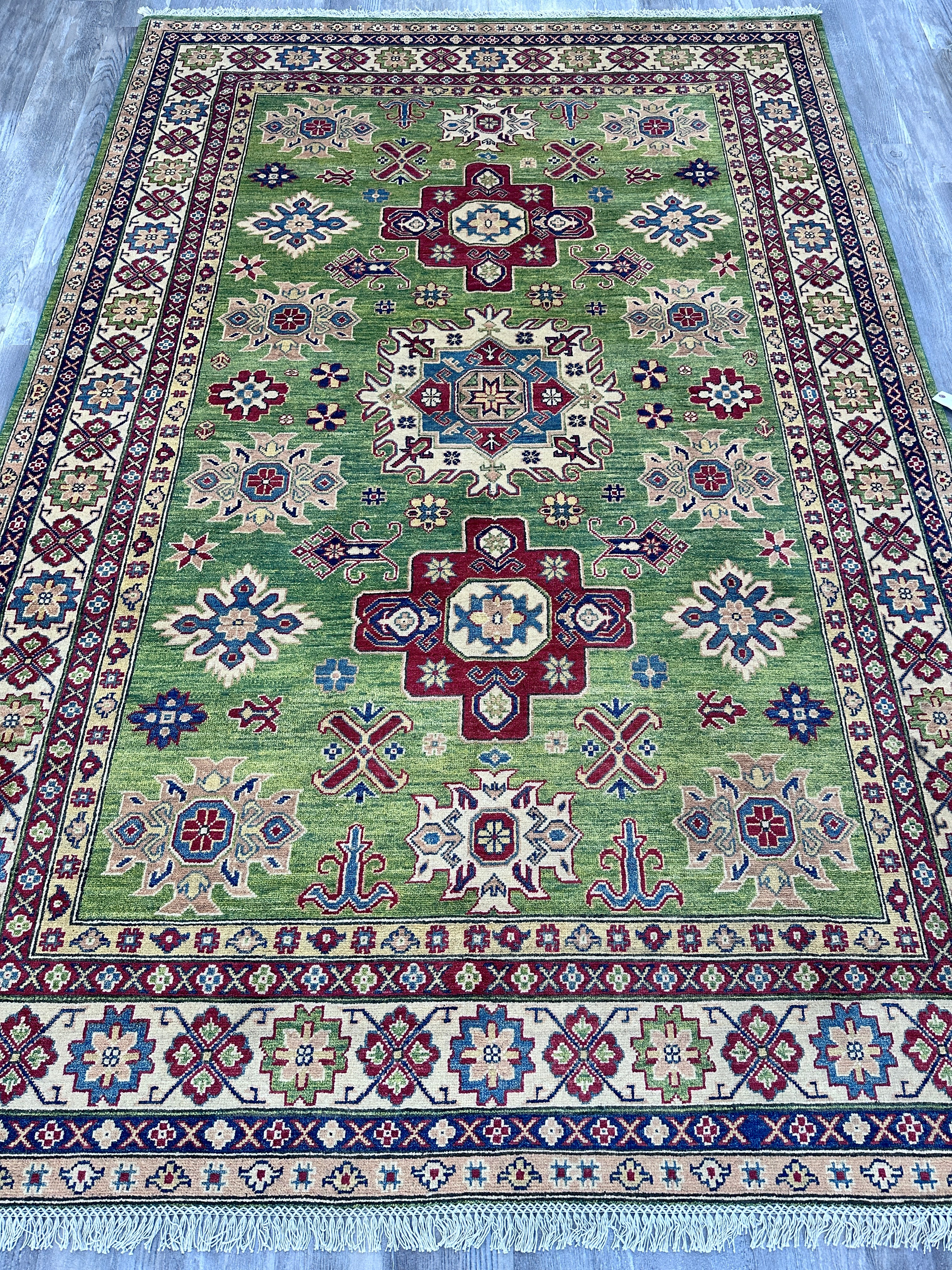Hand-Knotted Afghani Kazak Wool Rug – 6’7″  x  9’9”