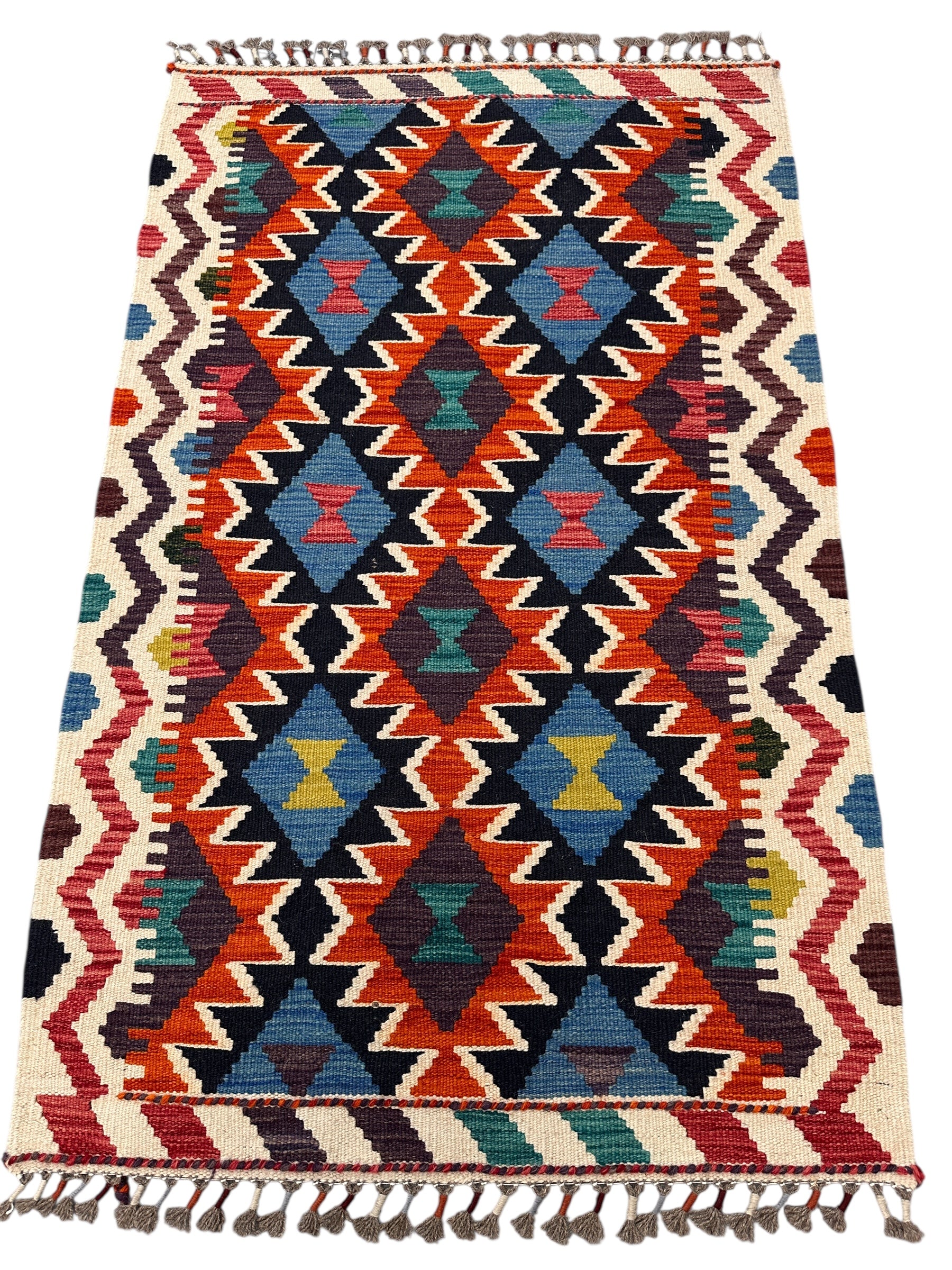 Hand-Woven Afghani Kilim Wool Rug 2'8" x 4'3"