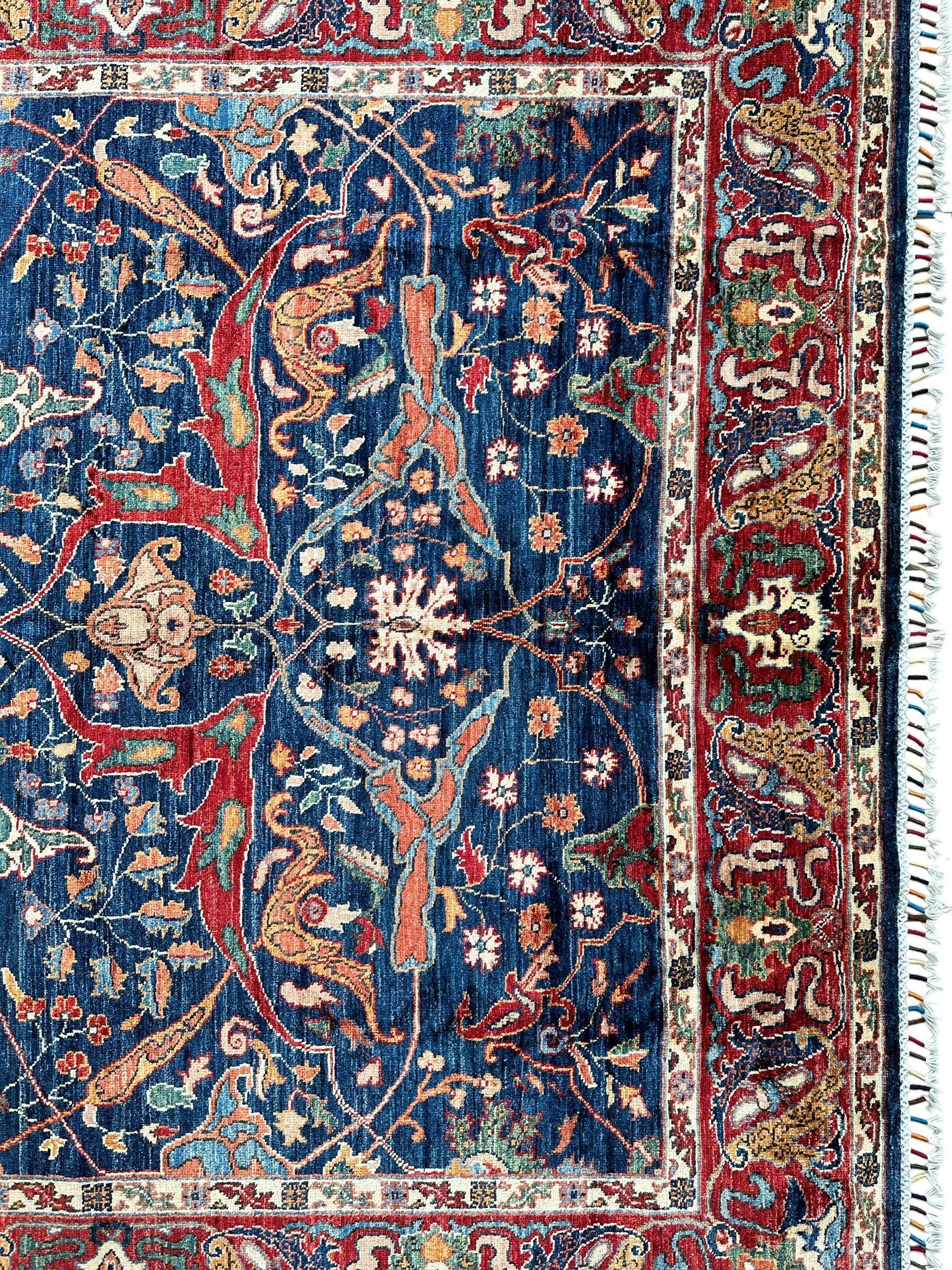 Hand-Knotted Afghani Bidjar Ghazni Wool Rug – 6'7" x 9'10" – Elegant Floral Design