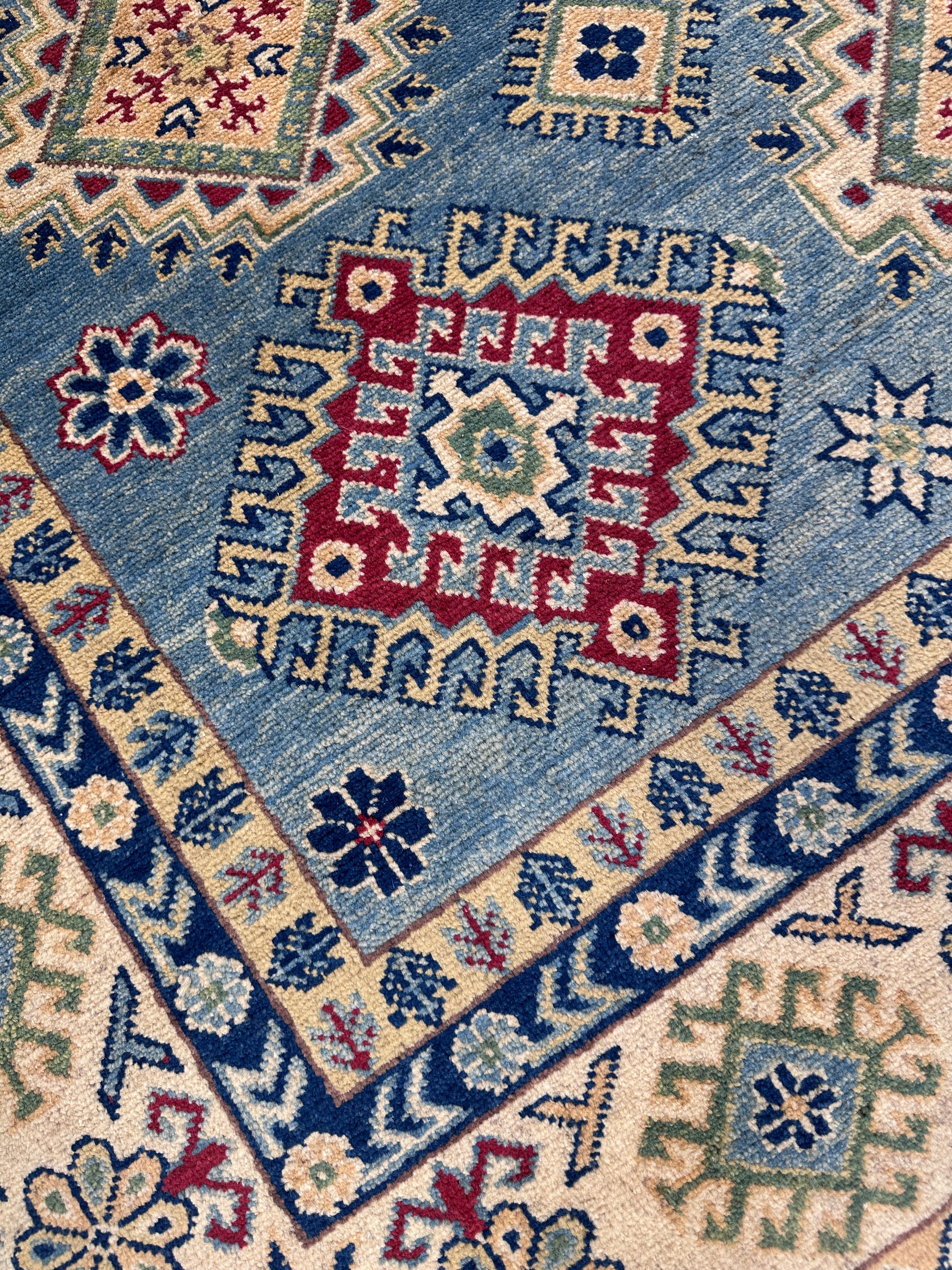 Hand-Knotted Afghani Kazak Wool Rug | Geometric Design | 7′ x 10′