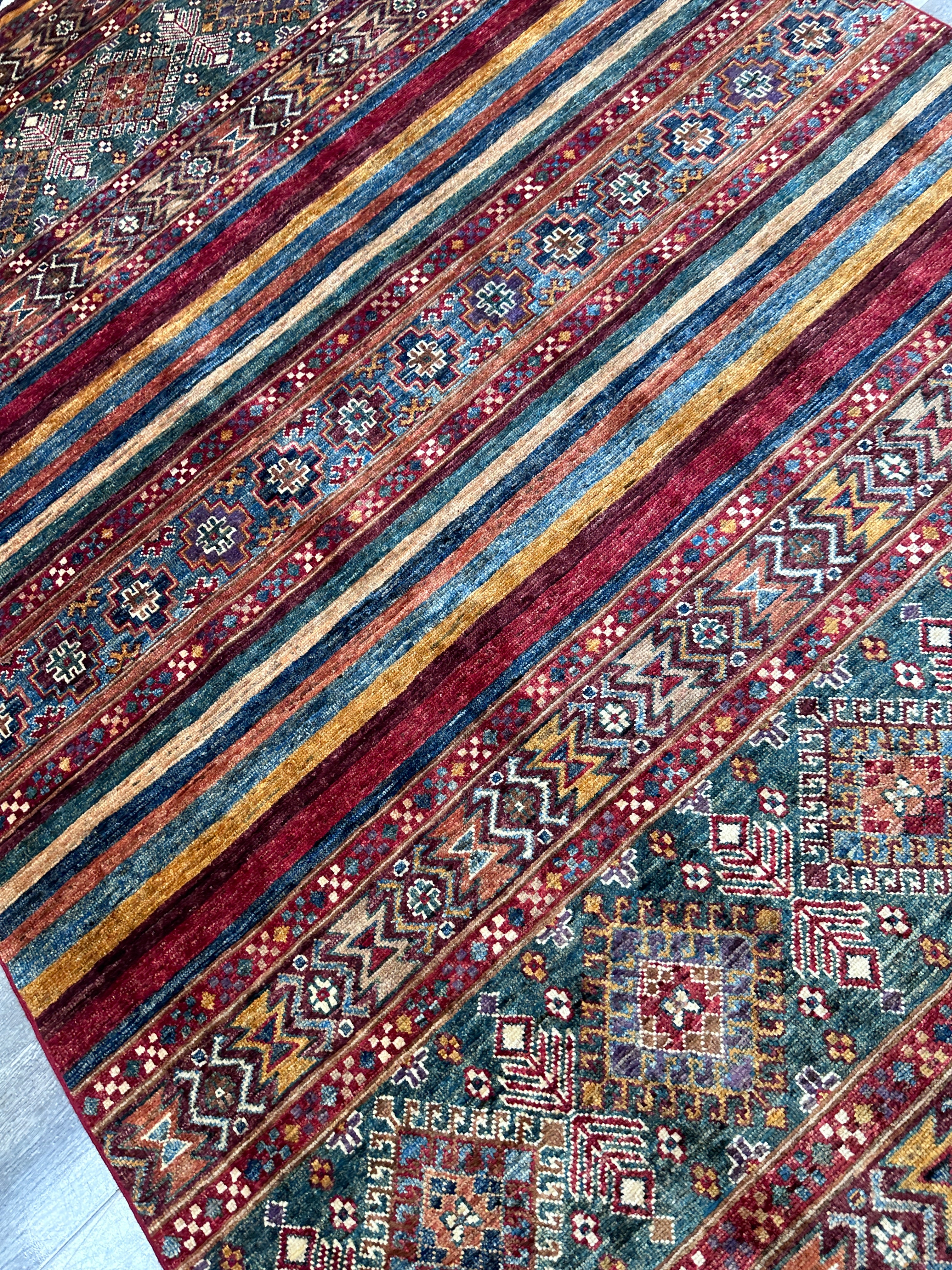 Hand-Knotted Afghani Chobi Khorjin Ghazni Wool Rug | Tribal | 5′ x 7′