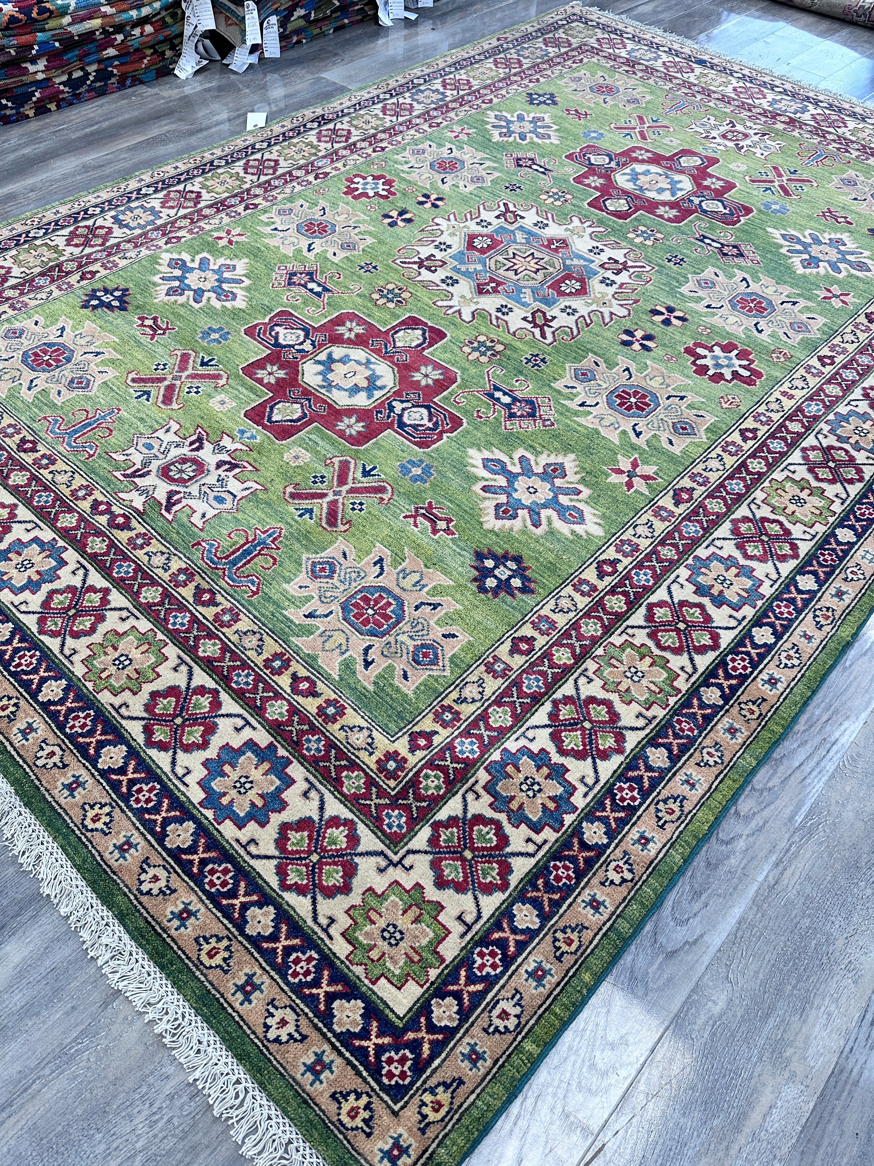 Hand-Knotted Afghani Kazak Wool Rug – 6’7″  x  9’9”