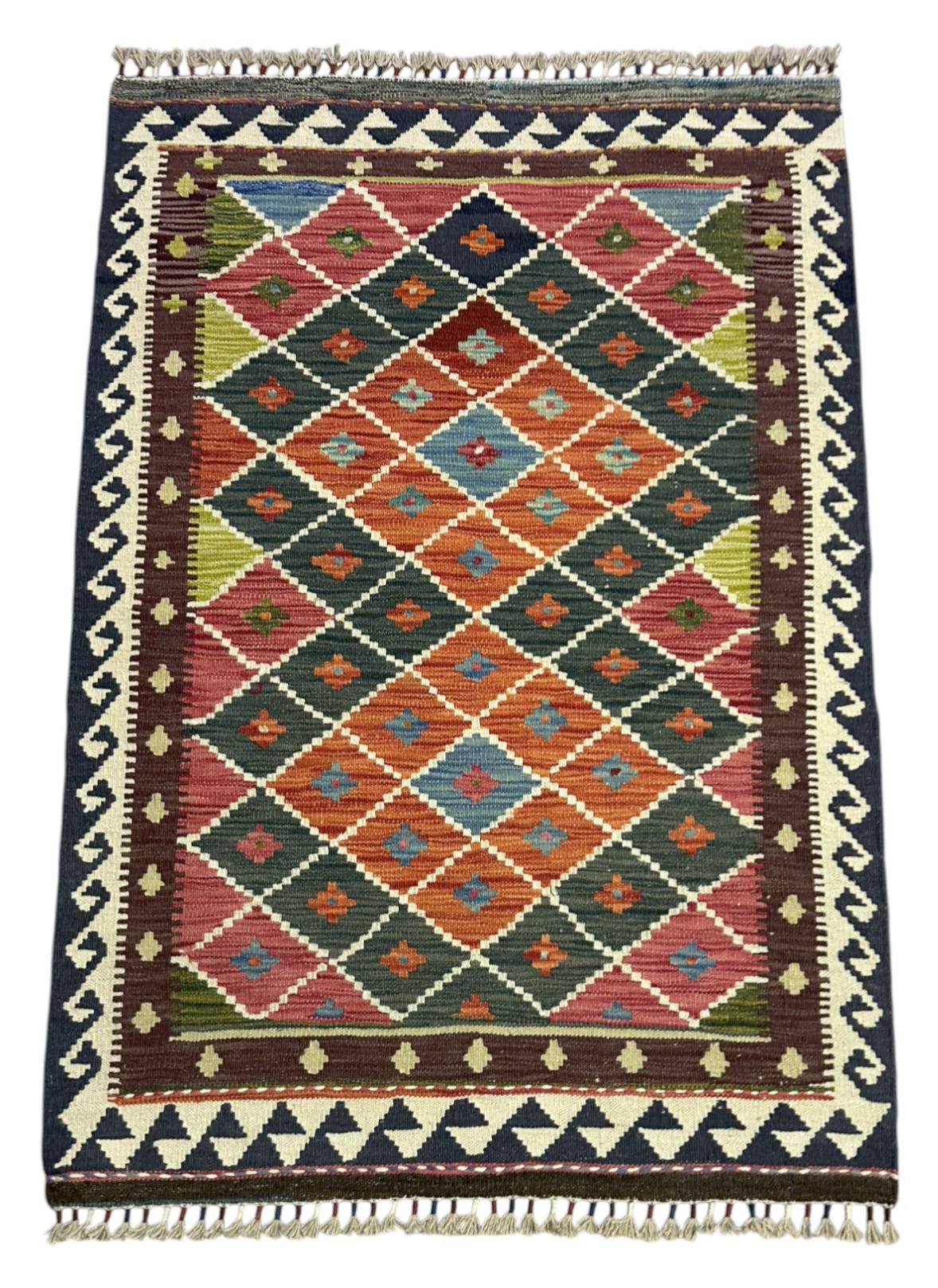 Hand-Woven Afghani Kilim Wool Rug 3'5" x 4'11"