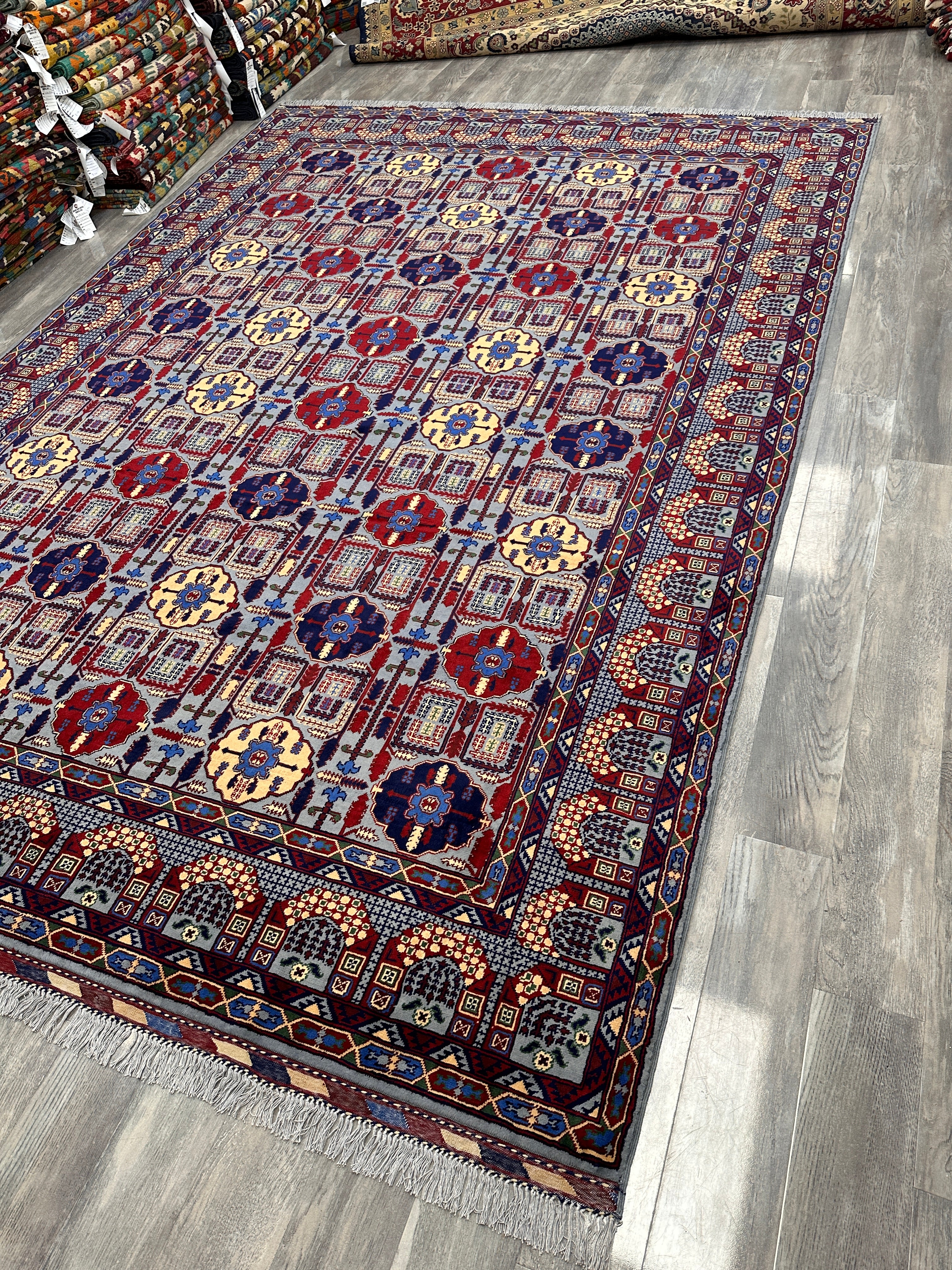 Hand-Knotted Afghani Parak Wool Rug | Dome Design | 8′ x 12′