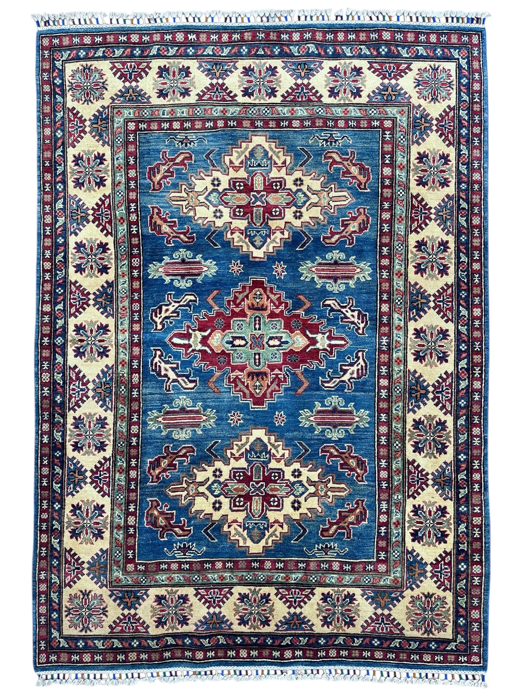 Hand-Knotted Afghani Kazak Wool Rug – 5’0″  x  7’0″