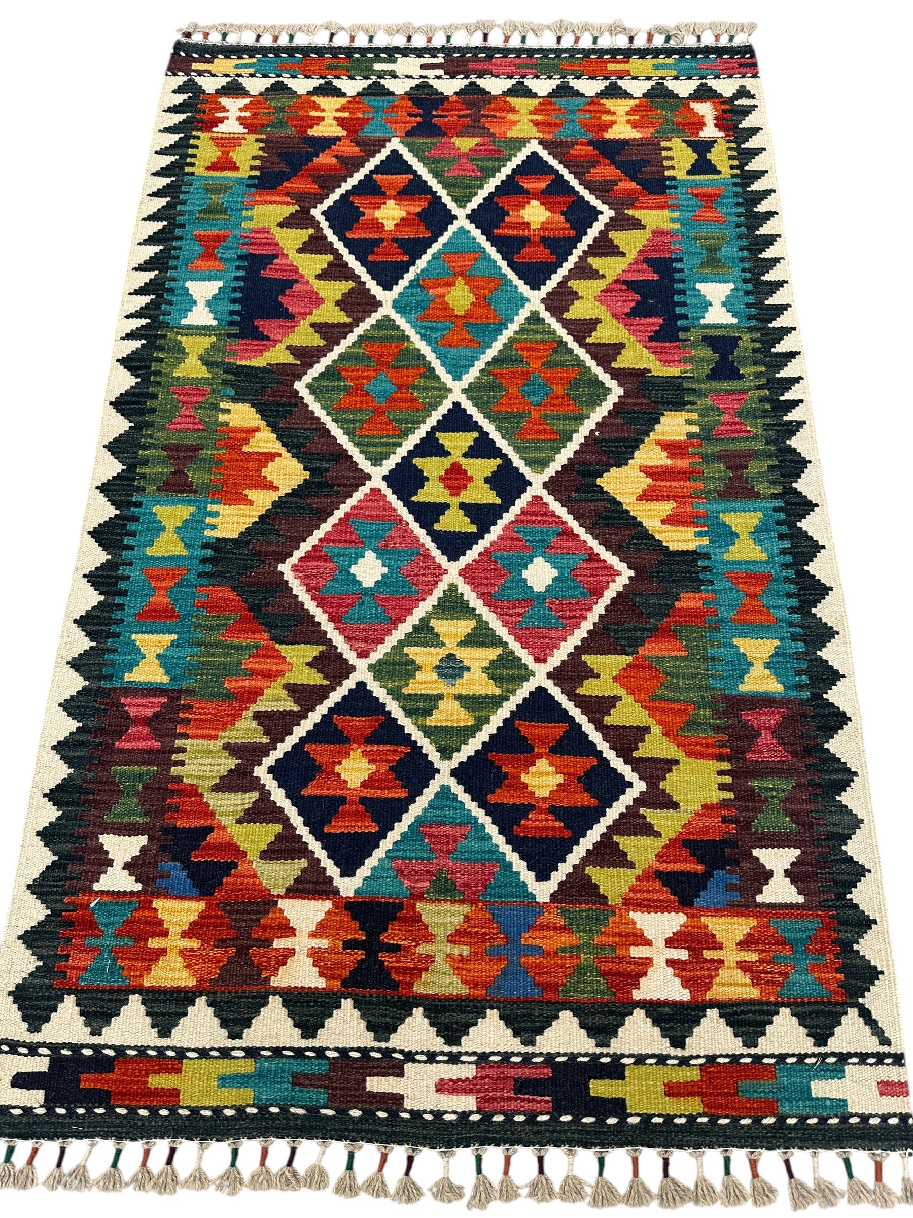 Hand-Woven Afghani Kilim Wool Rug 2'9" x 4'5"