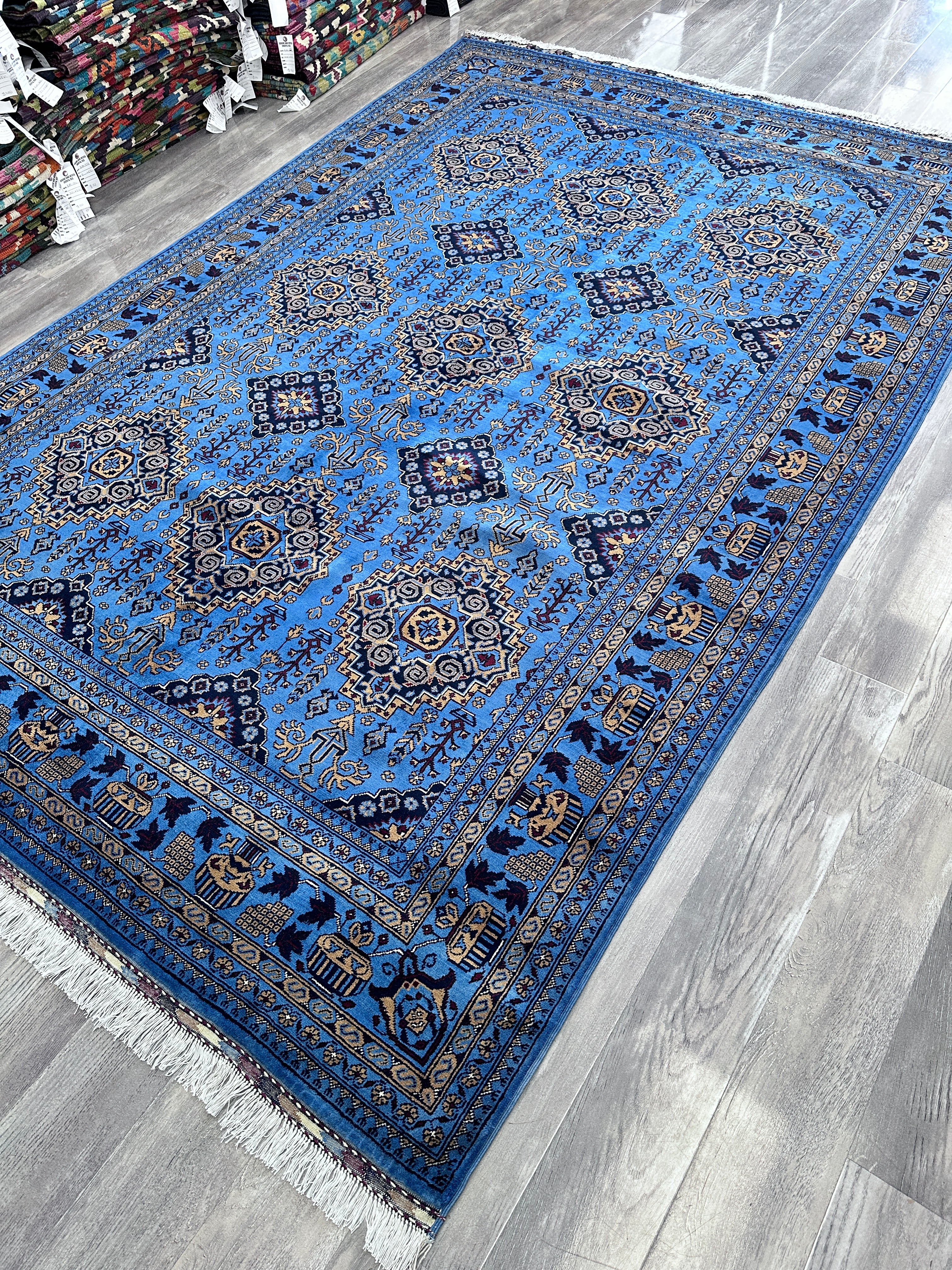 Hand-Knotted Afghani Zerkhaki Wool Rug – 6’7″  x  9’9″