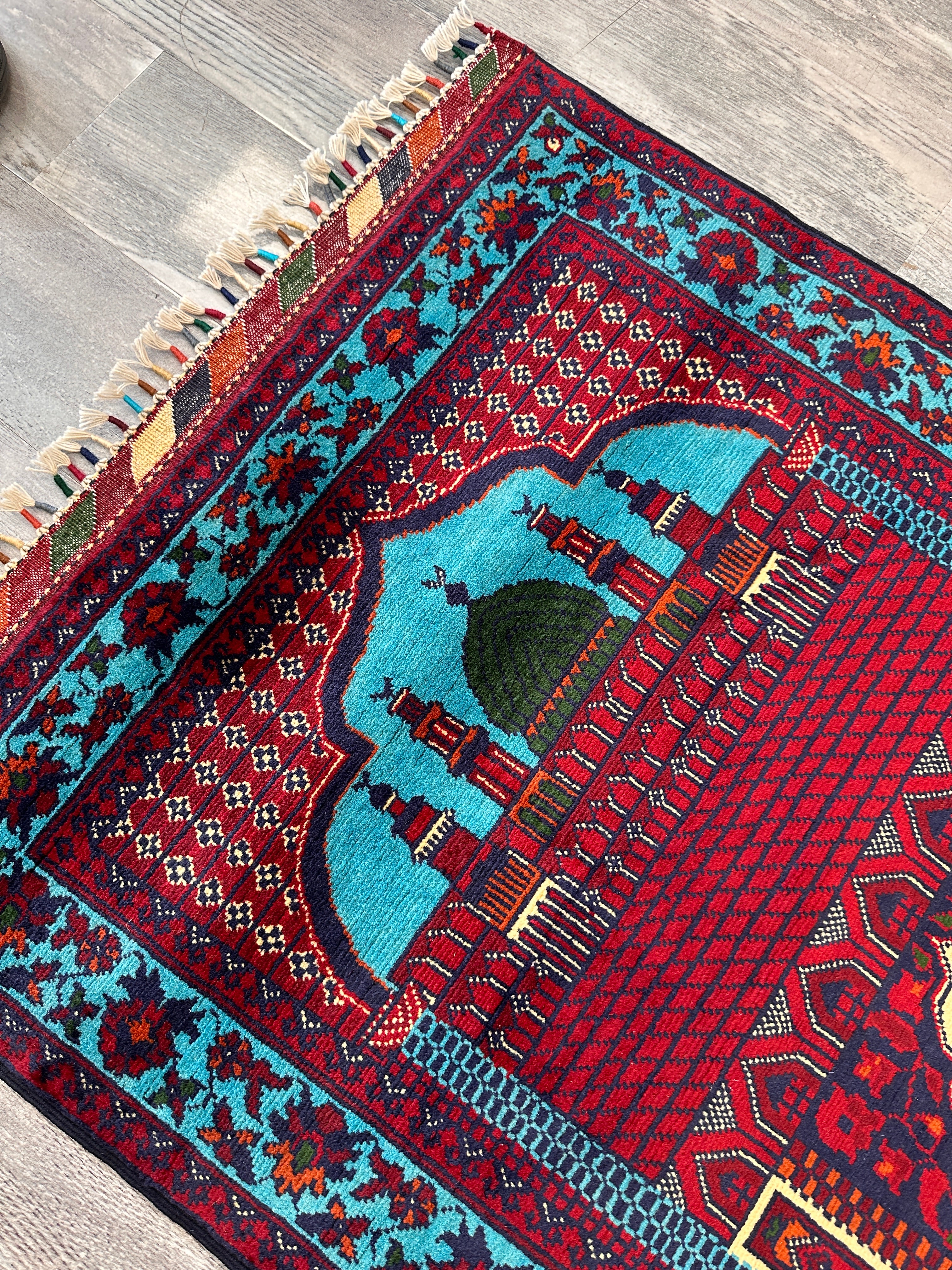 2'9" x 4'3" Hand-Knotted Afghani Wool Prayer Rug – Traditional Islamic Design