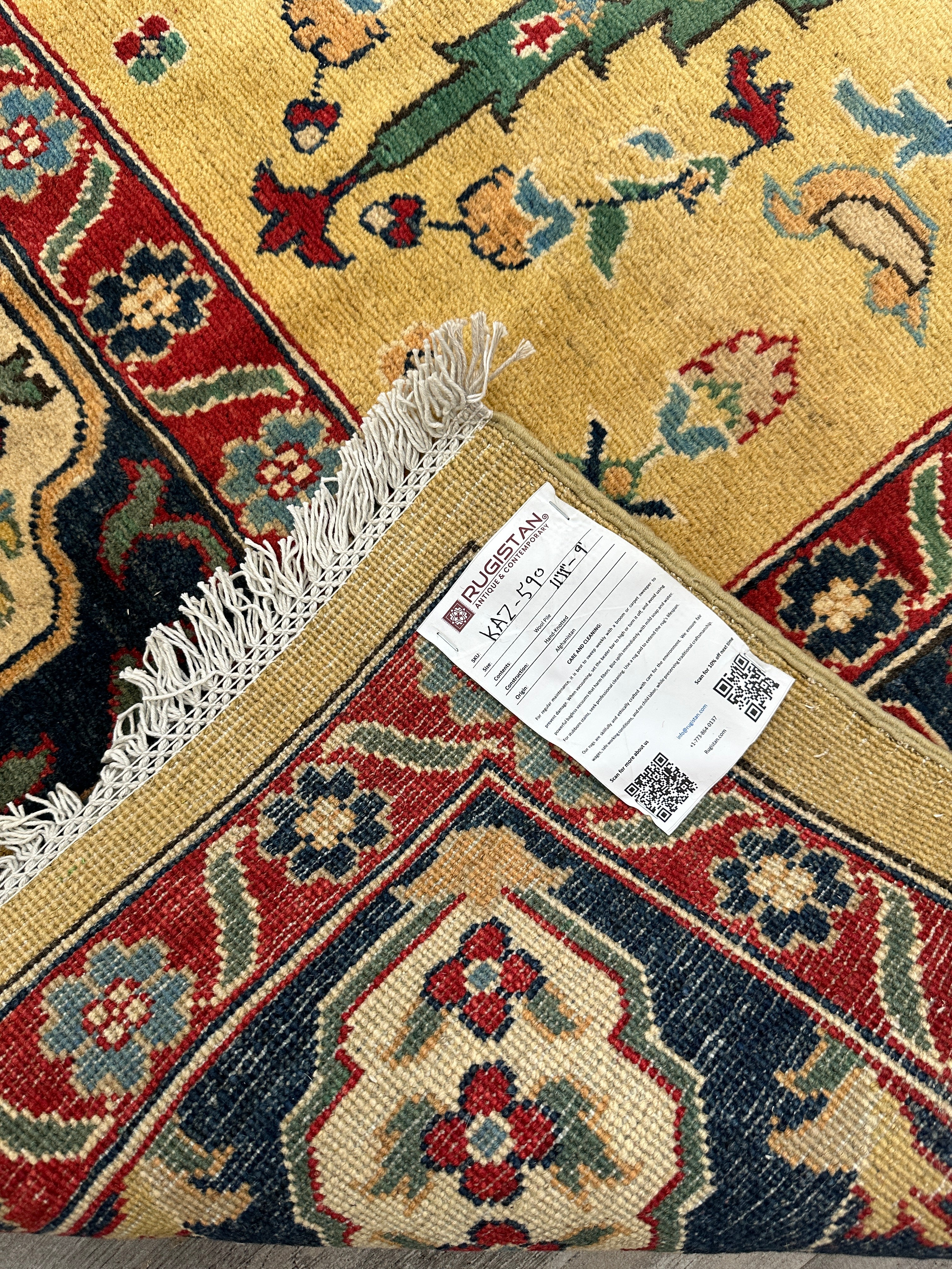 Hand-Knotted Afghani Kazak Tree of Life Wool Rug – 9’0″  x  12’0″