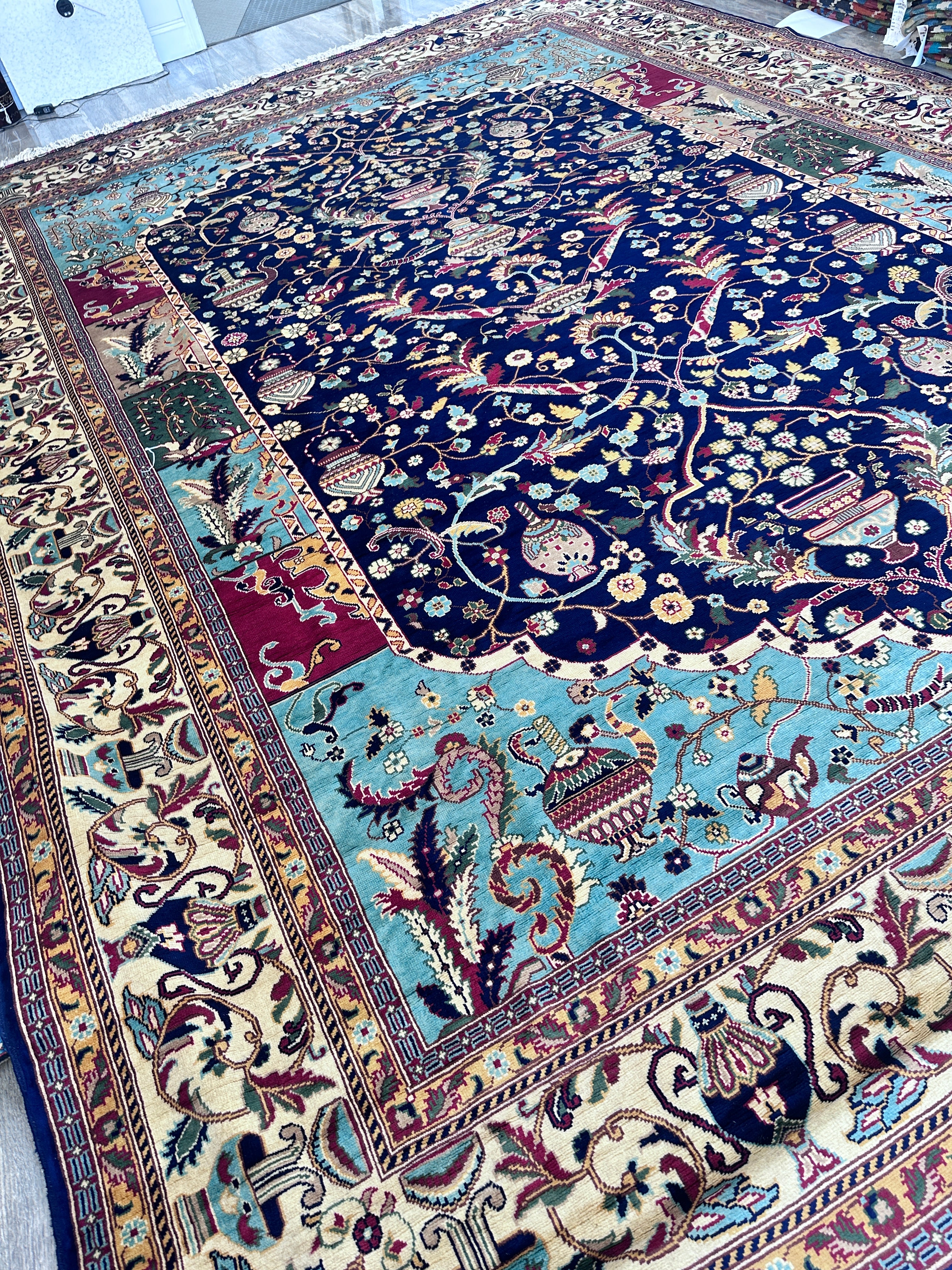 Hand-Knotted Afghani Vase Wool Rug – 10’0″  x  13’7″