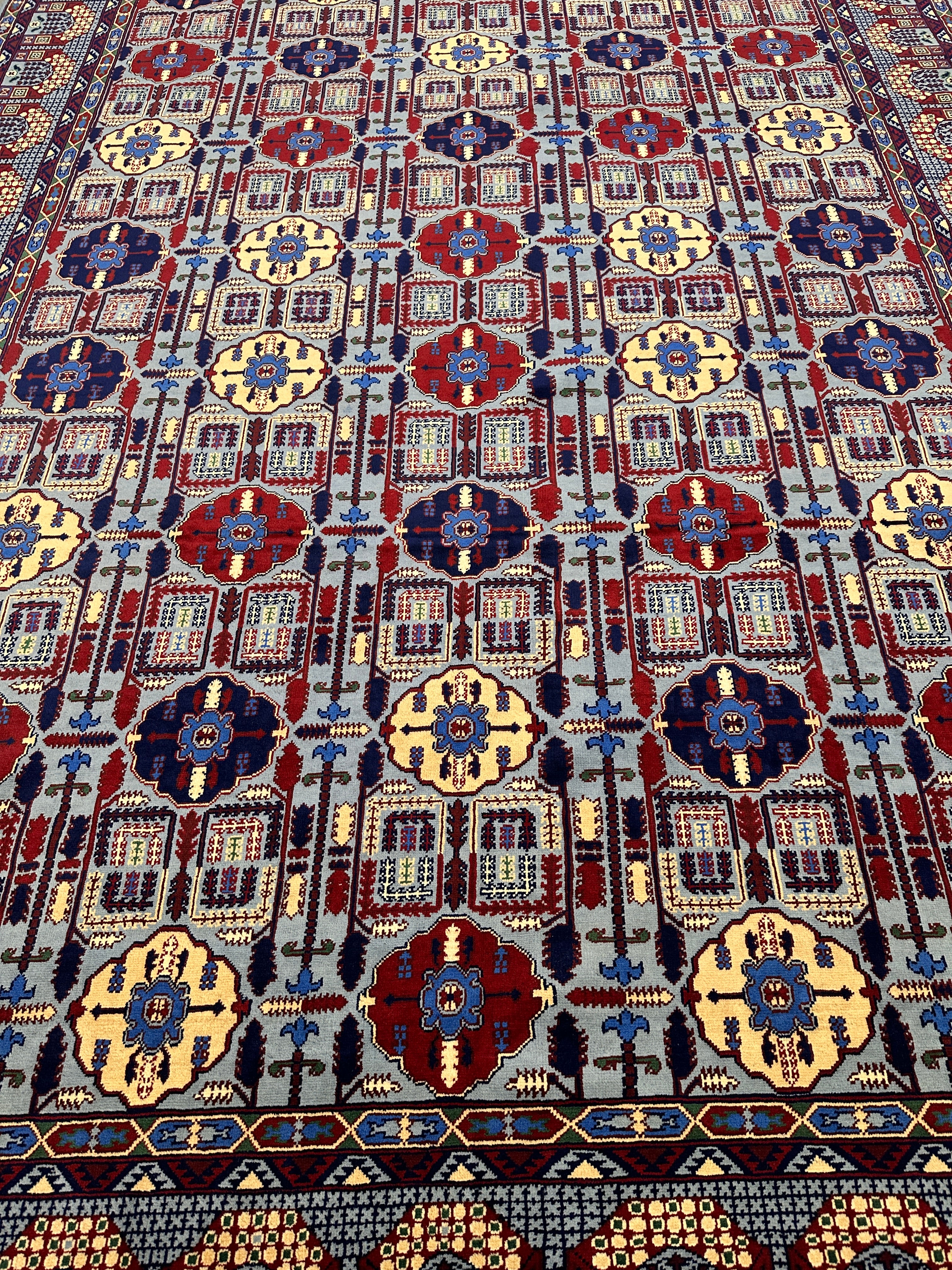 Hand-Knotted Afghani Parak Wool Rug | Dome Design | 8′ x 12′