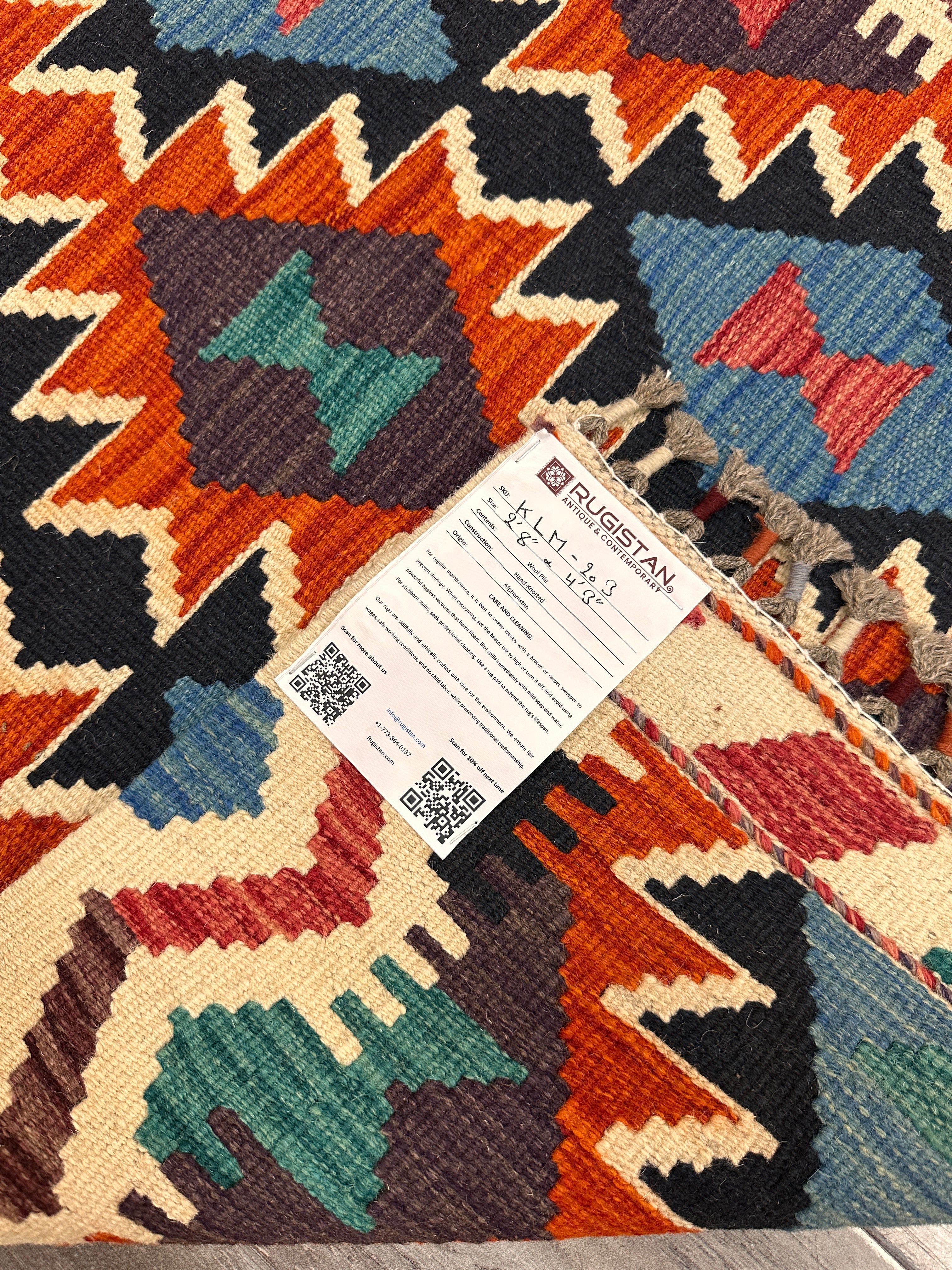 Hand-Woven Afghani Kilim Wool Rug 2'8" x 4'3"