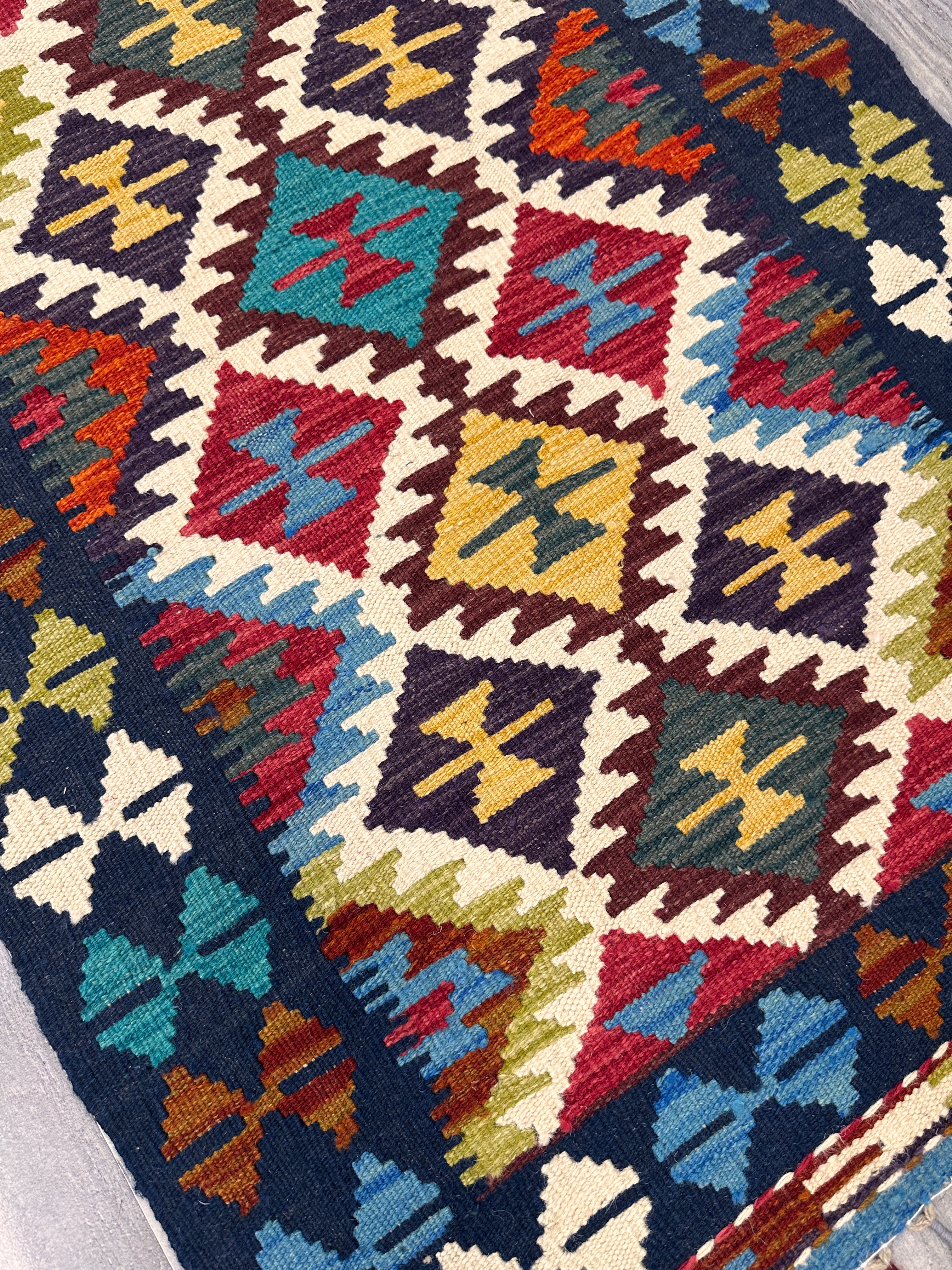 Hand-Woven Afghani Kilim Wool Rug 2'9” x 4'1"