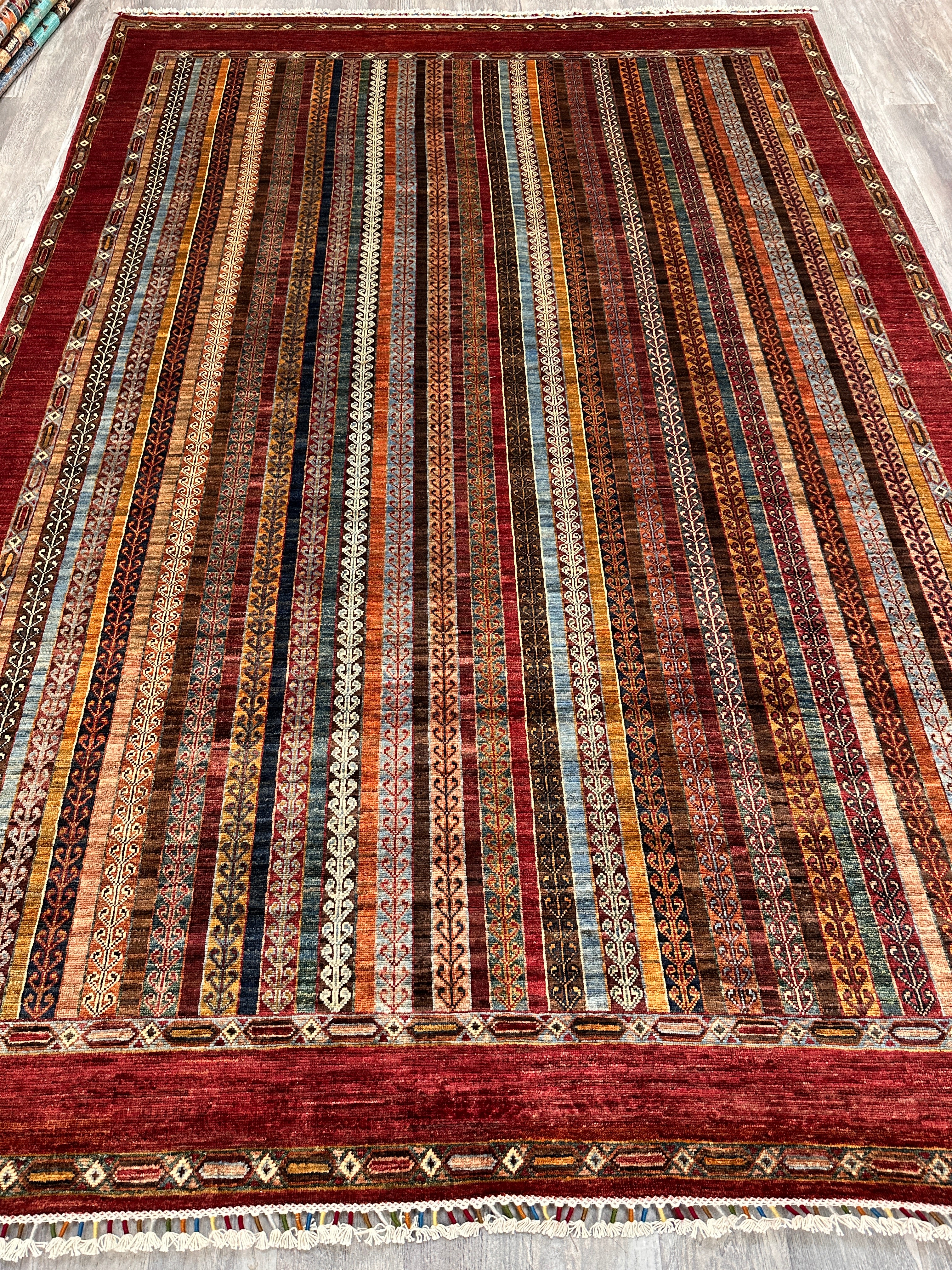 Hand-Knotted Afghani Chobi Khorjeen Wool Rug | 7′1″ x 10′2″