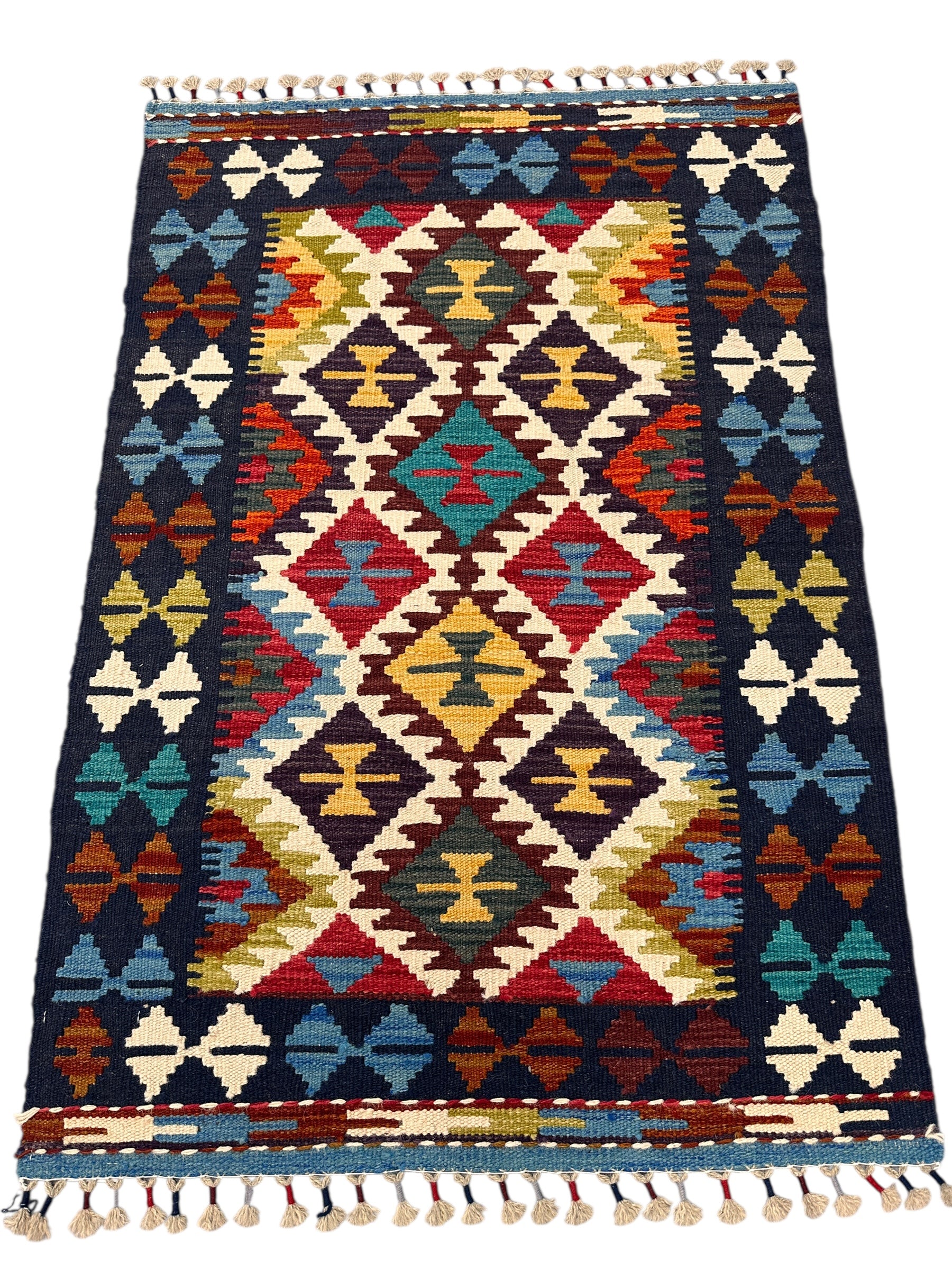 Hand-Woven Afghani Kilim Wool Rug 2'9” x 4'1"