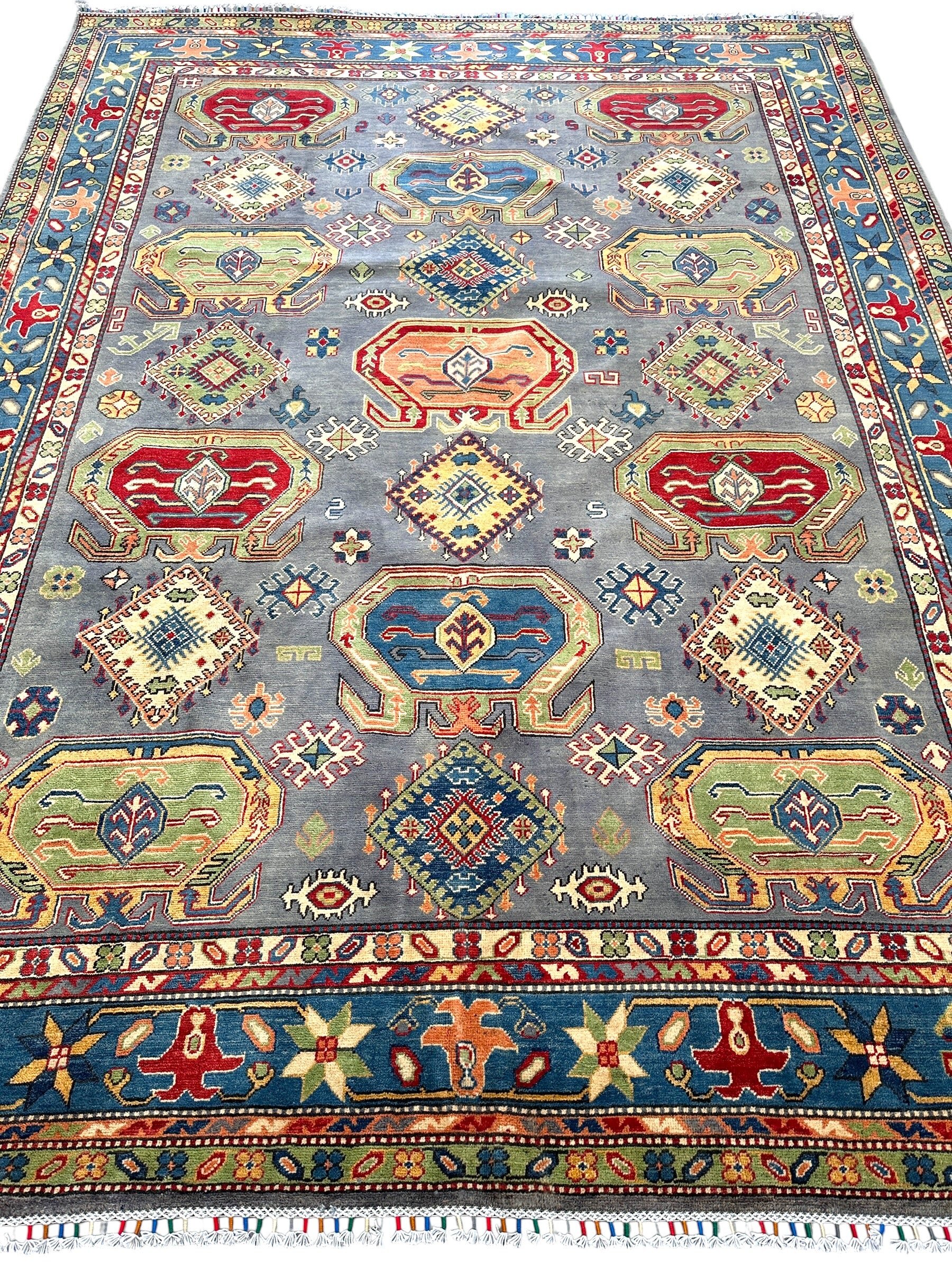 Hand-Knotted Afghan Kazak Wool Rug | Tribal | 8′3″ x 10′8″