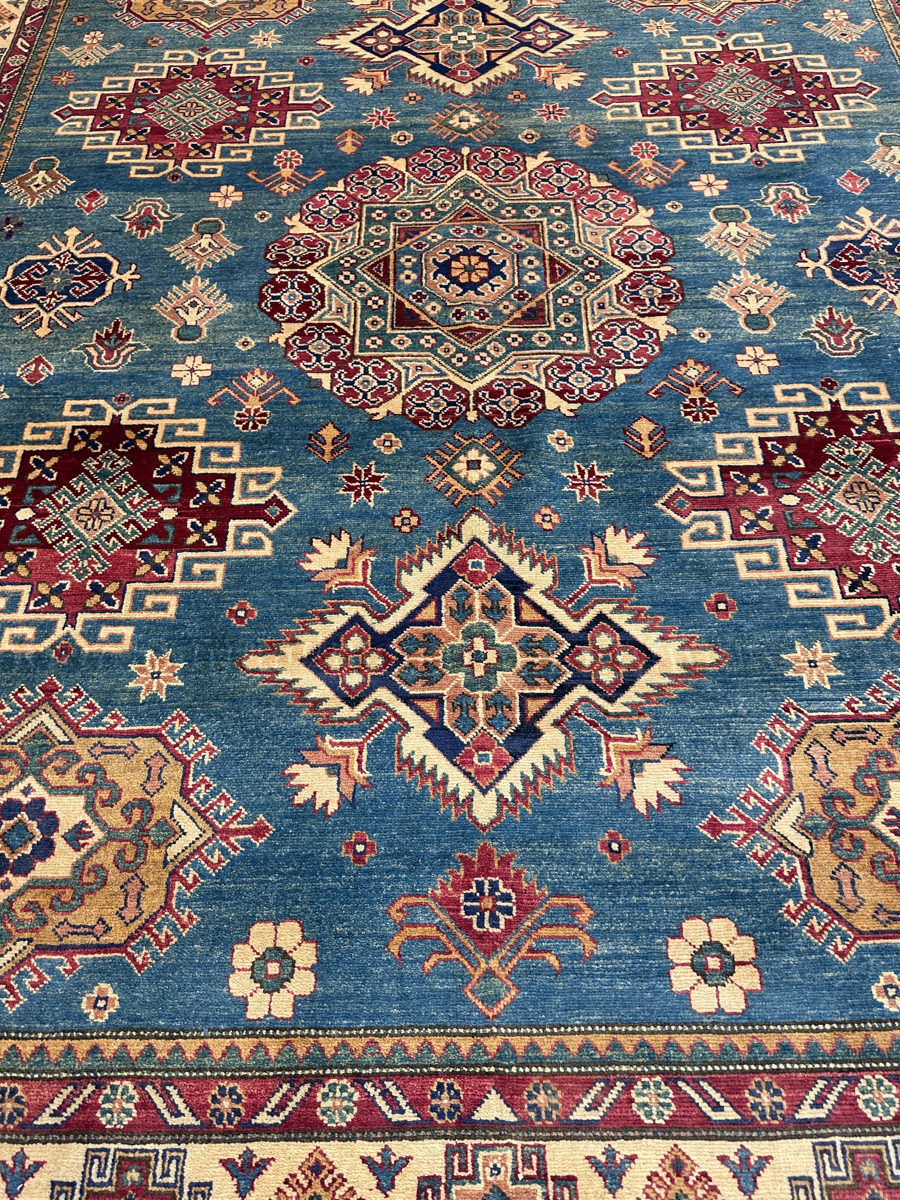 Hand-Knotted Afghani Kazak Wool Rug | Geometric Design | 8′ x 10′