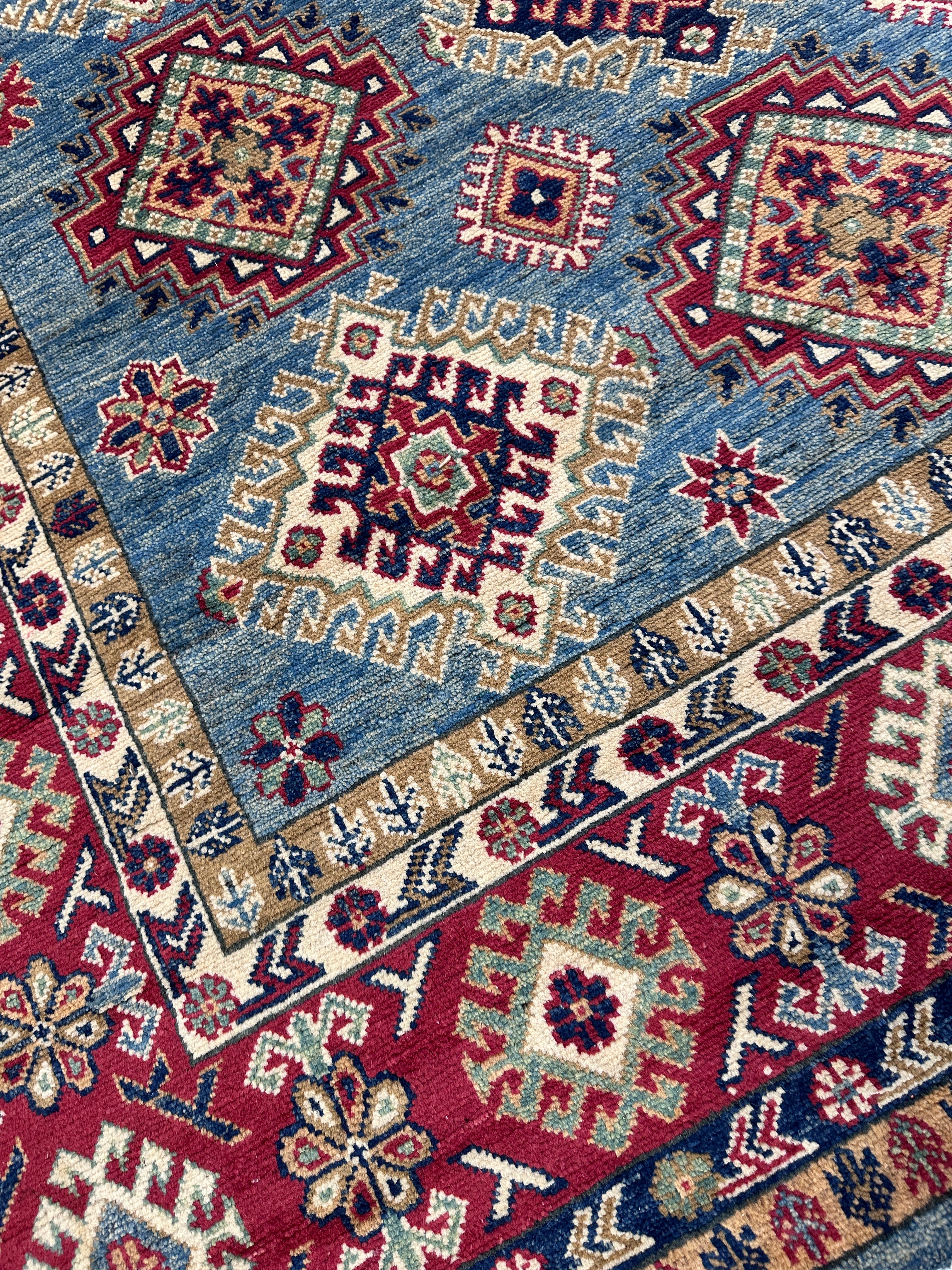 Hand-Knotted Afghani Kazak Wool Rug | Geometric Design | 6′5″ x 10′
