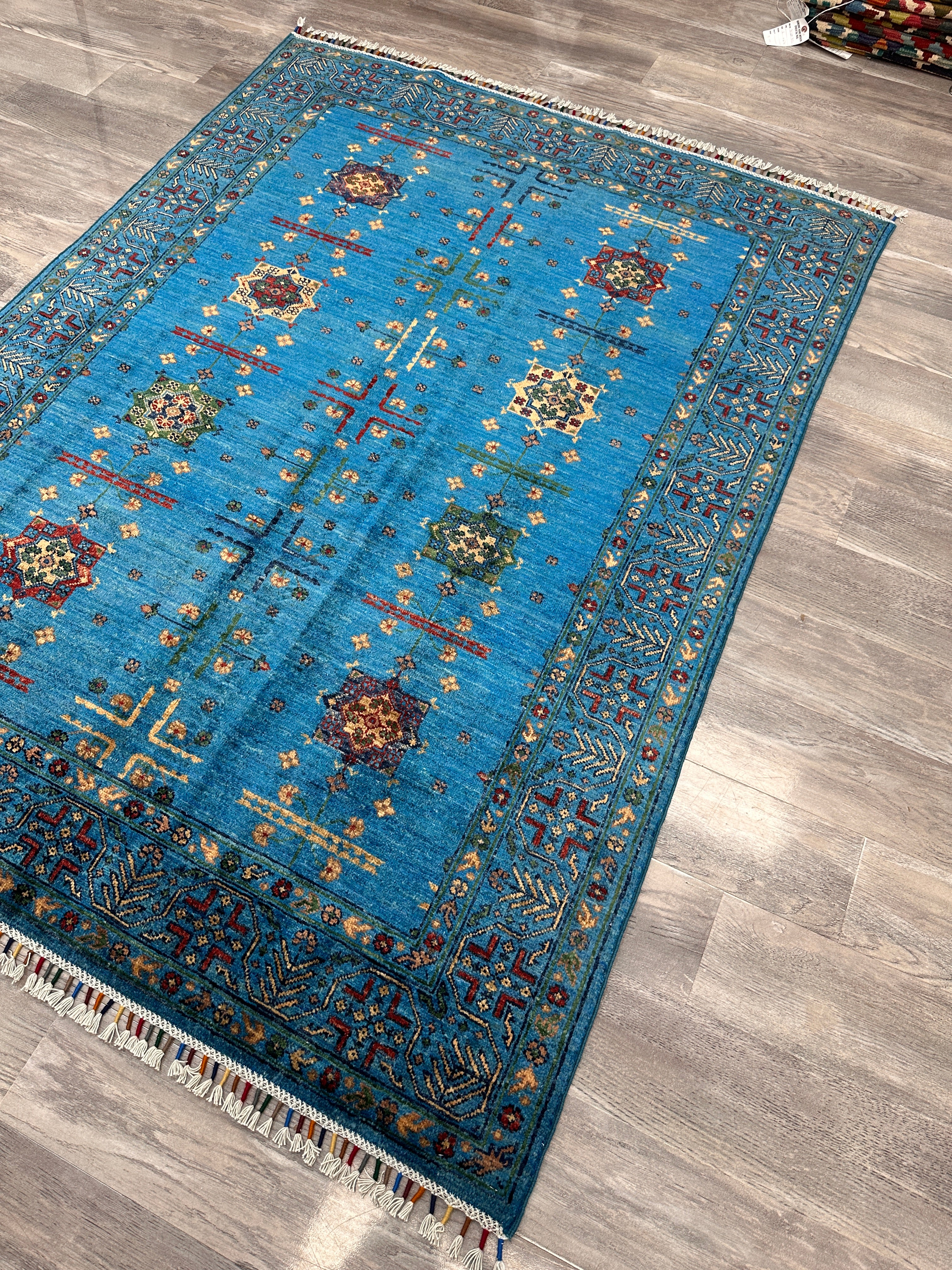 Hand-Knotted Afghani Chobi Ghazni Wool Rug | Geometric Design | 5′ x 7′