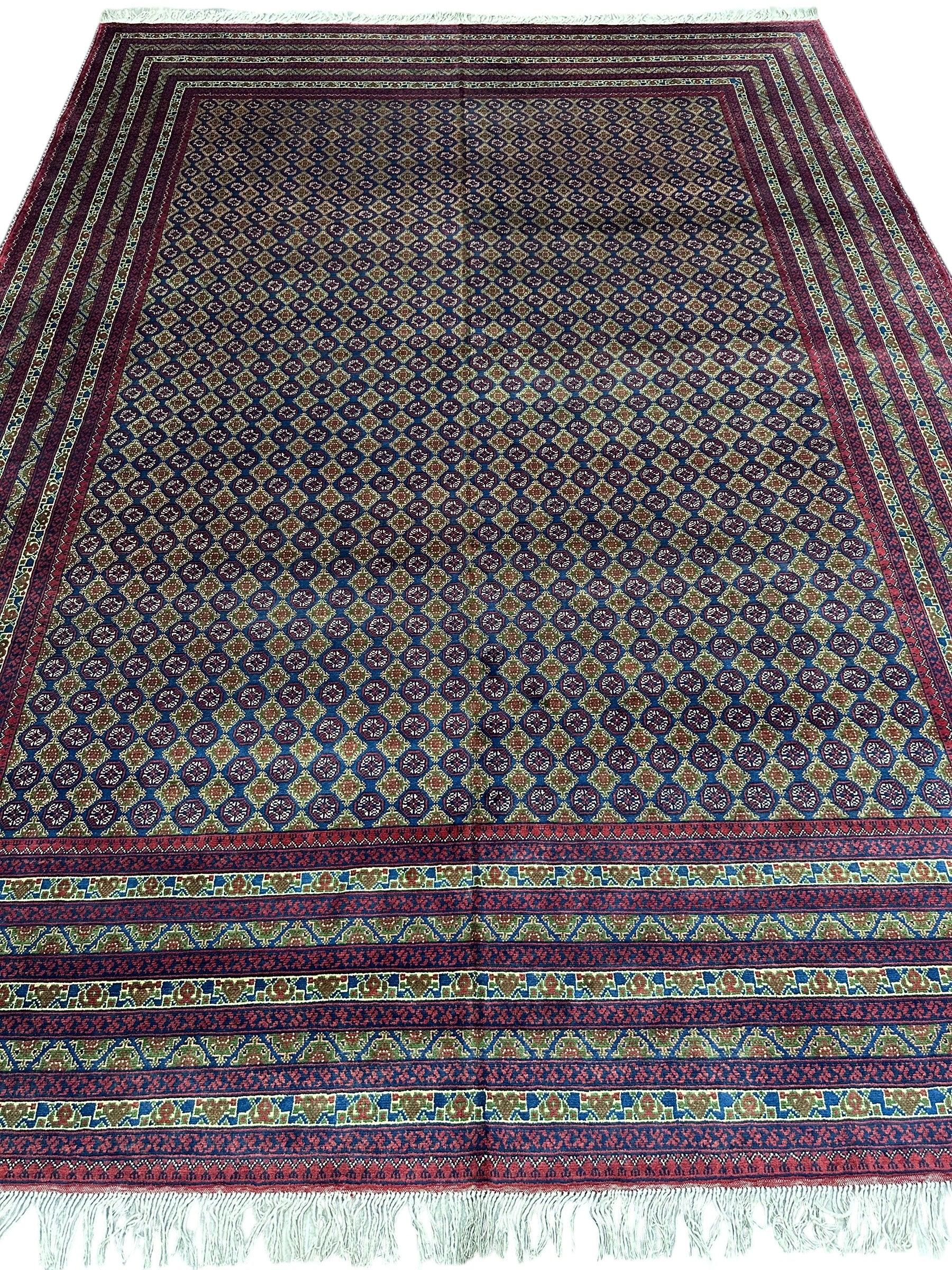 Hand-Knotted Afghani Khwaja Rushna Wool Rug | All-Over Pattern | 8′ x 11′