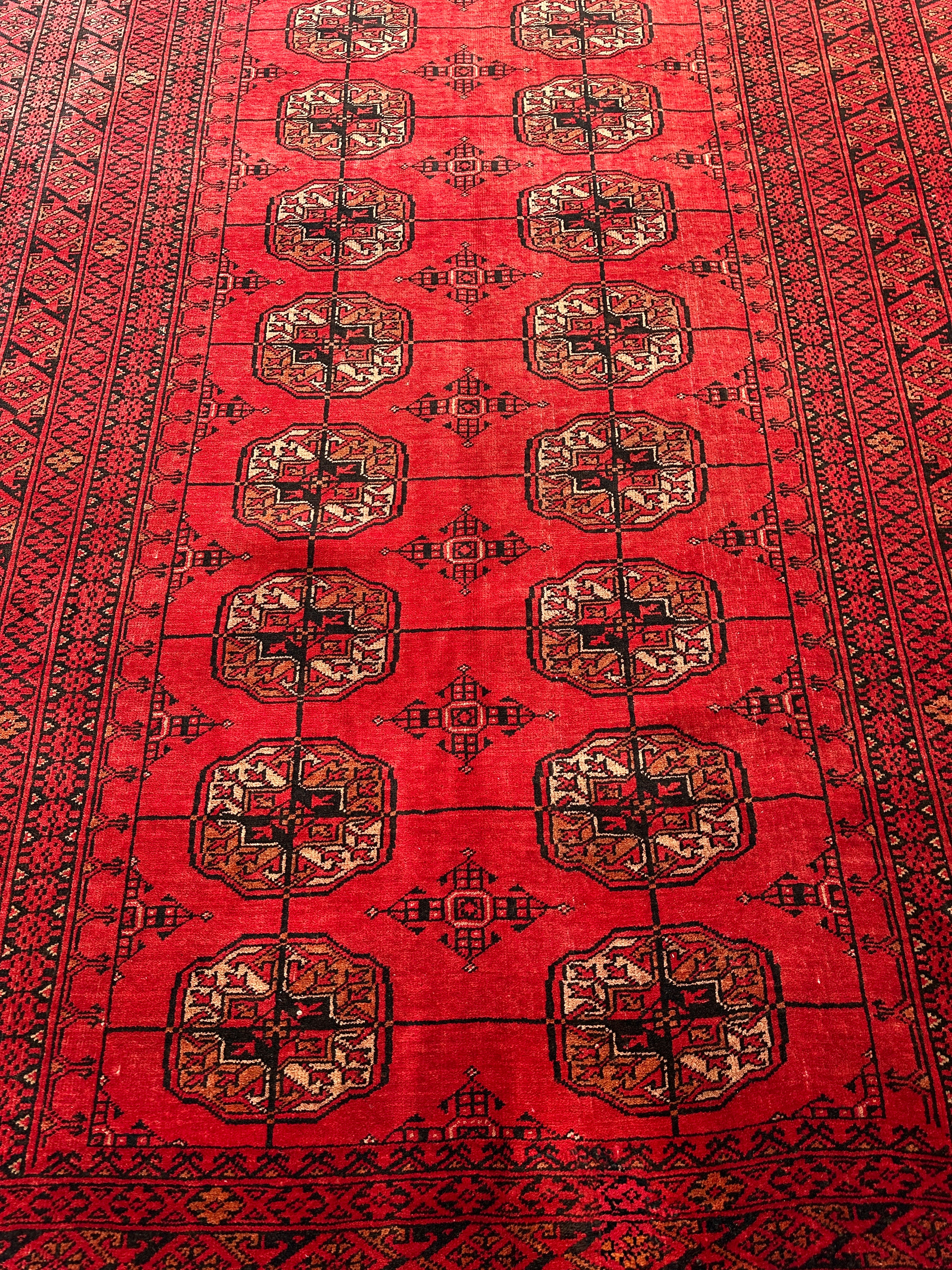 Hand-Knotted Afghani Fil pai Wool Rug Red,Cream,Black 5'10" x 9'3"