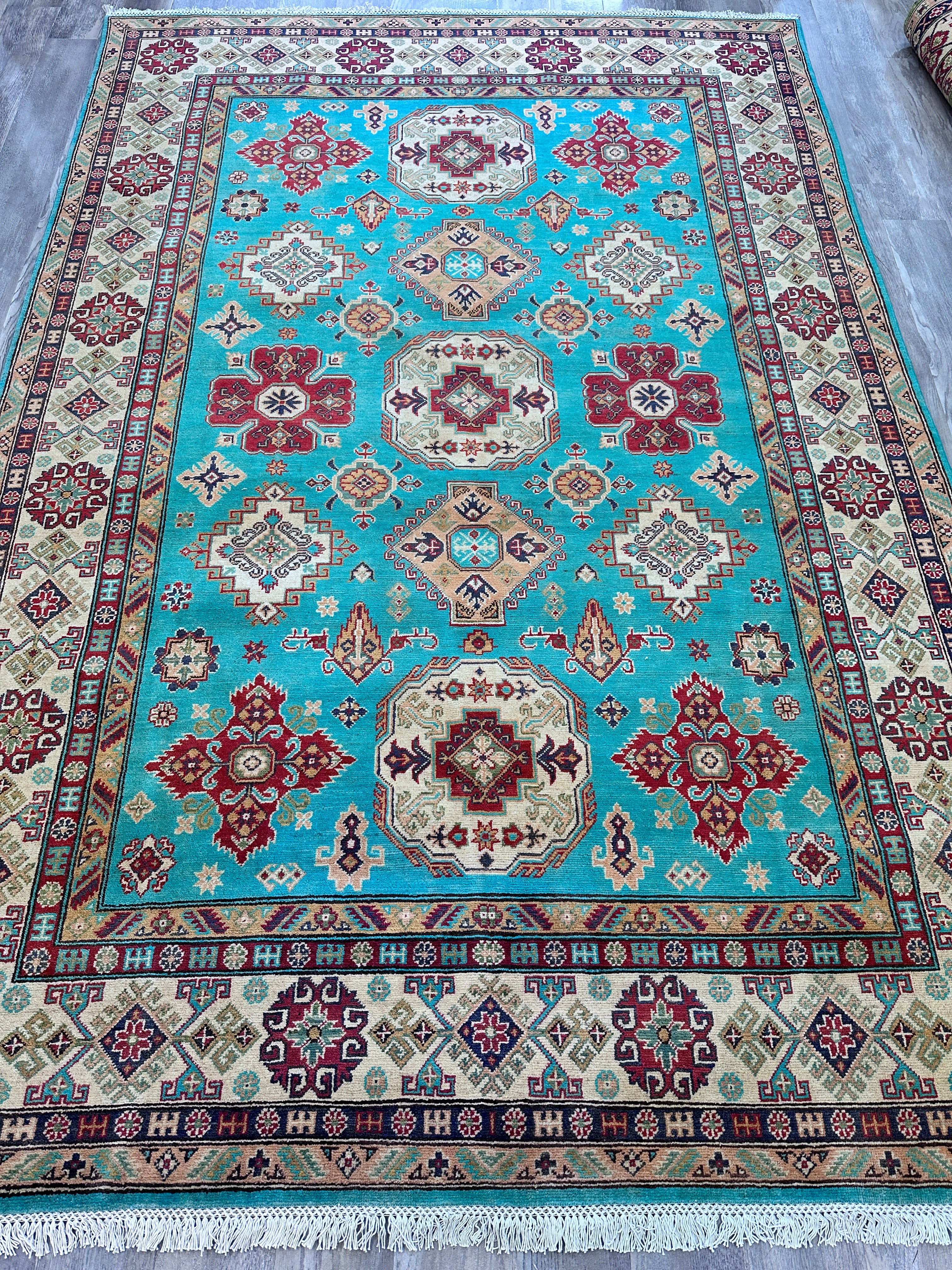 Hand-Knotted Afghani Kazak Wool Rug – 6’7” x 9’9”