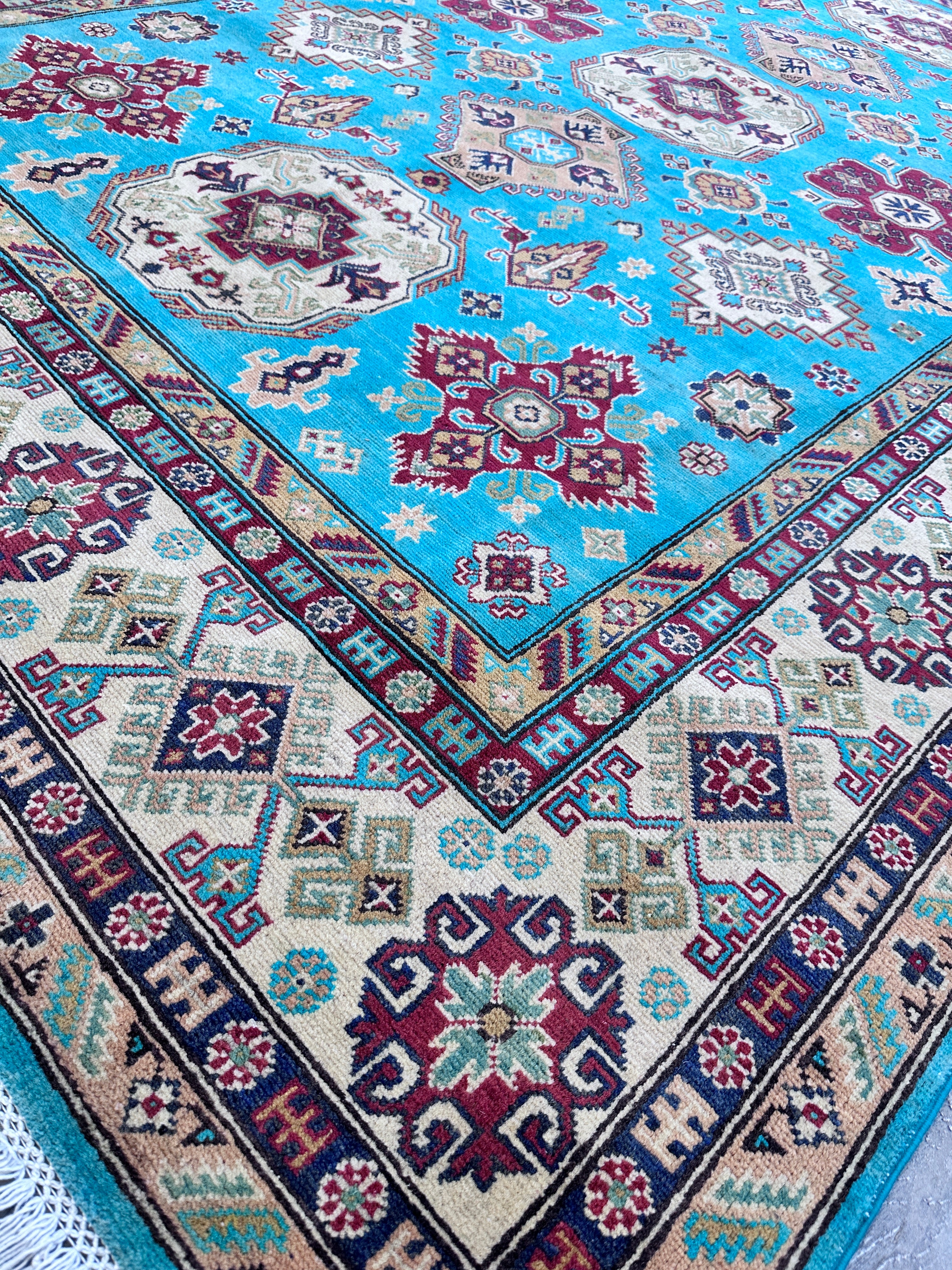 Hand-Knotted Afghani Kazak Wool Rug – 6’7” x 9’9”