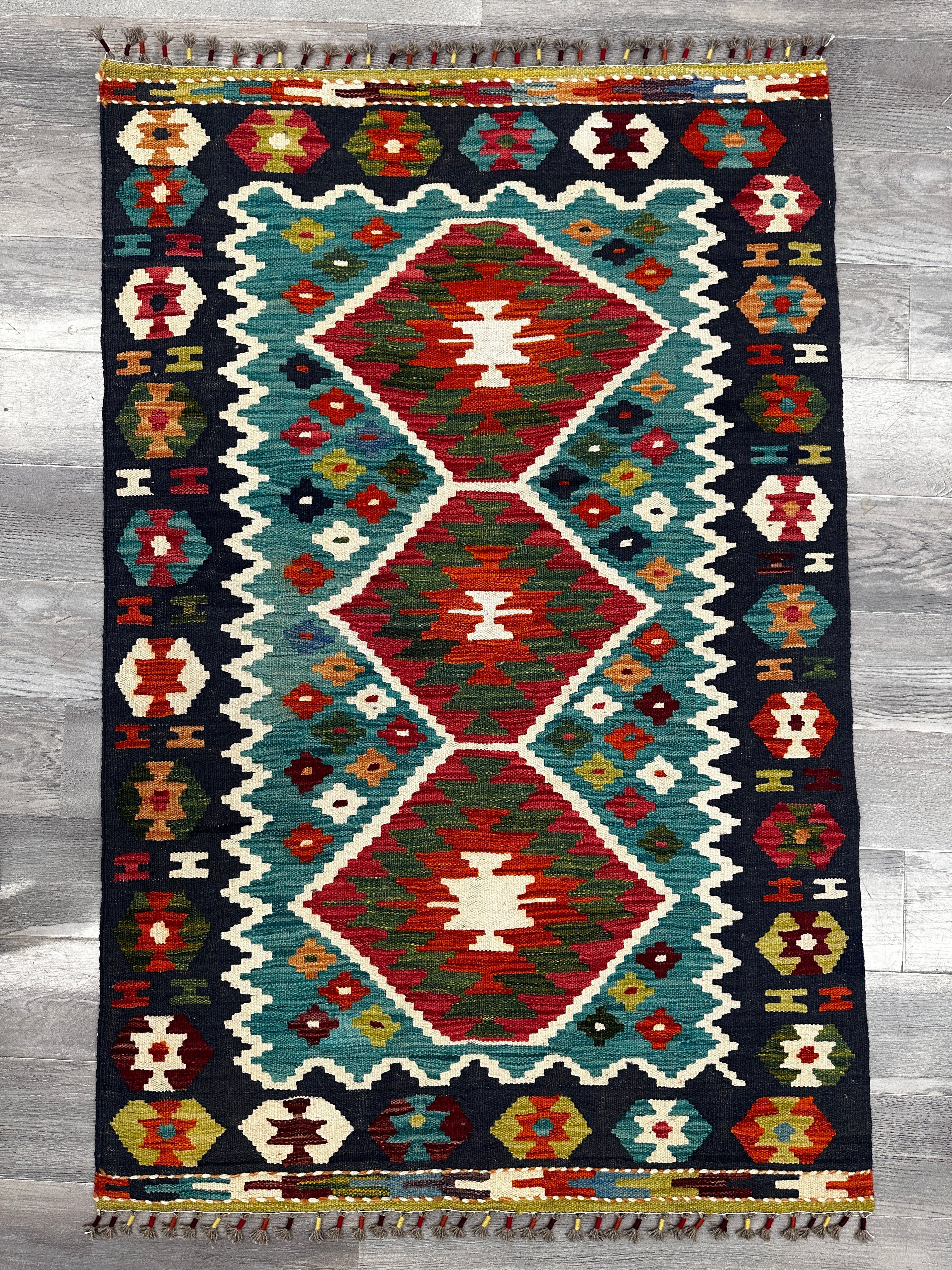 Hand-Woven Afghani Kilim Wool Rug 3'4" x 5'1"