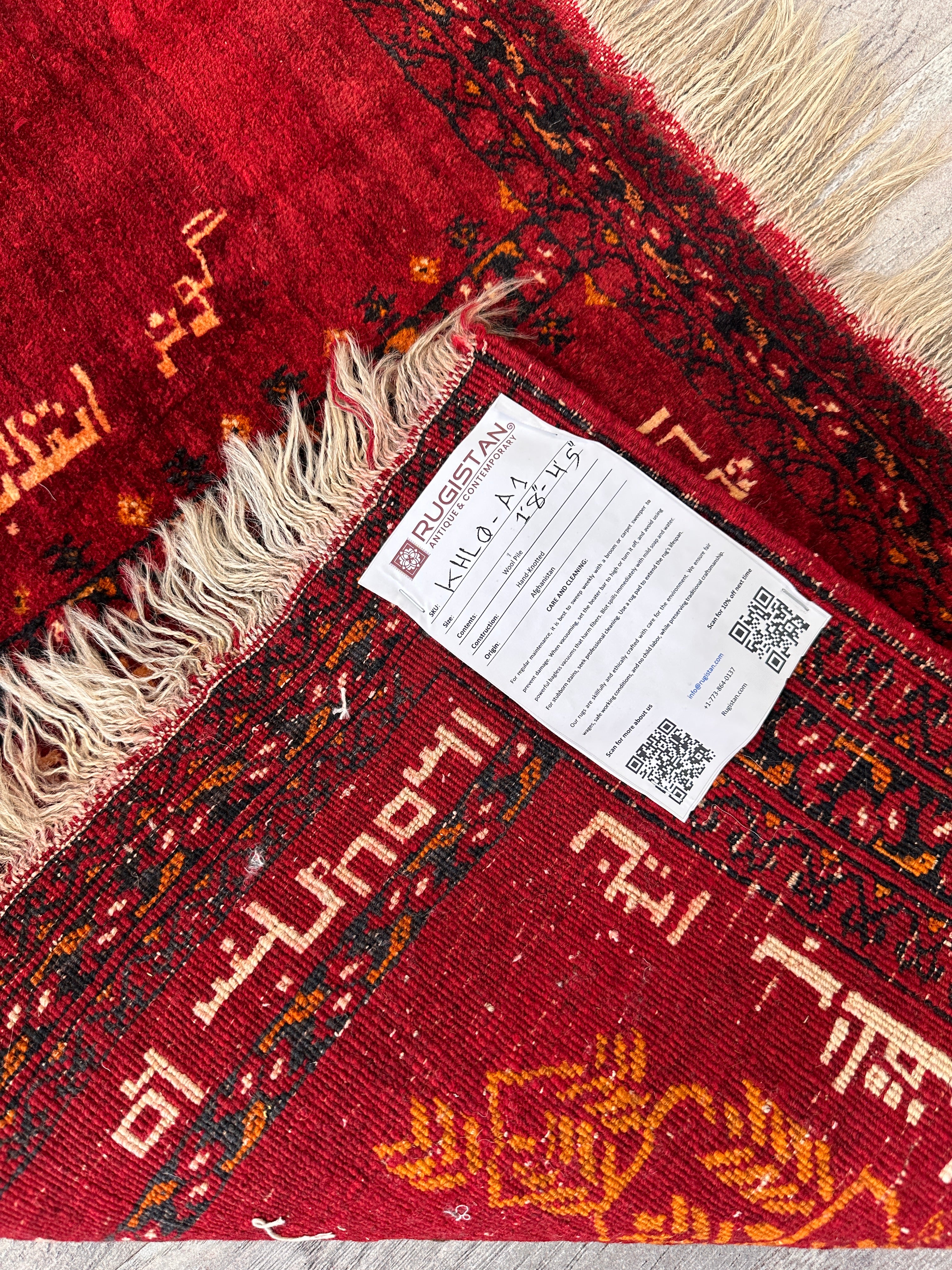 Unique Vintage Afghan Soviet Propaganda Rug – Hand-Knotted Wool – 1359 Shamsi (1980) – 1’8” x 4’5”