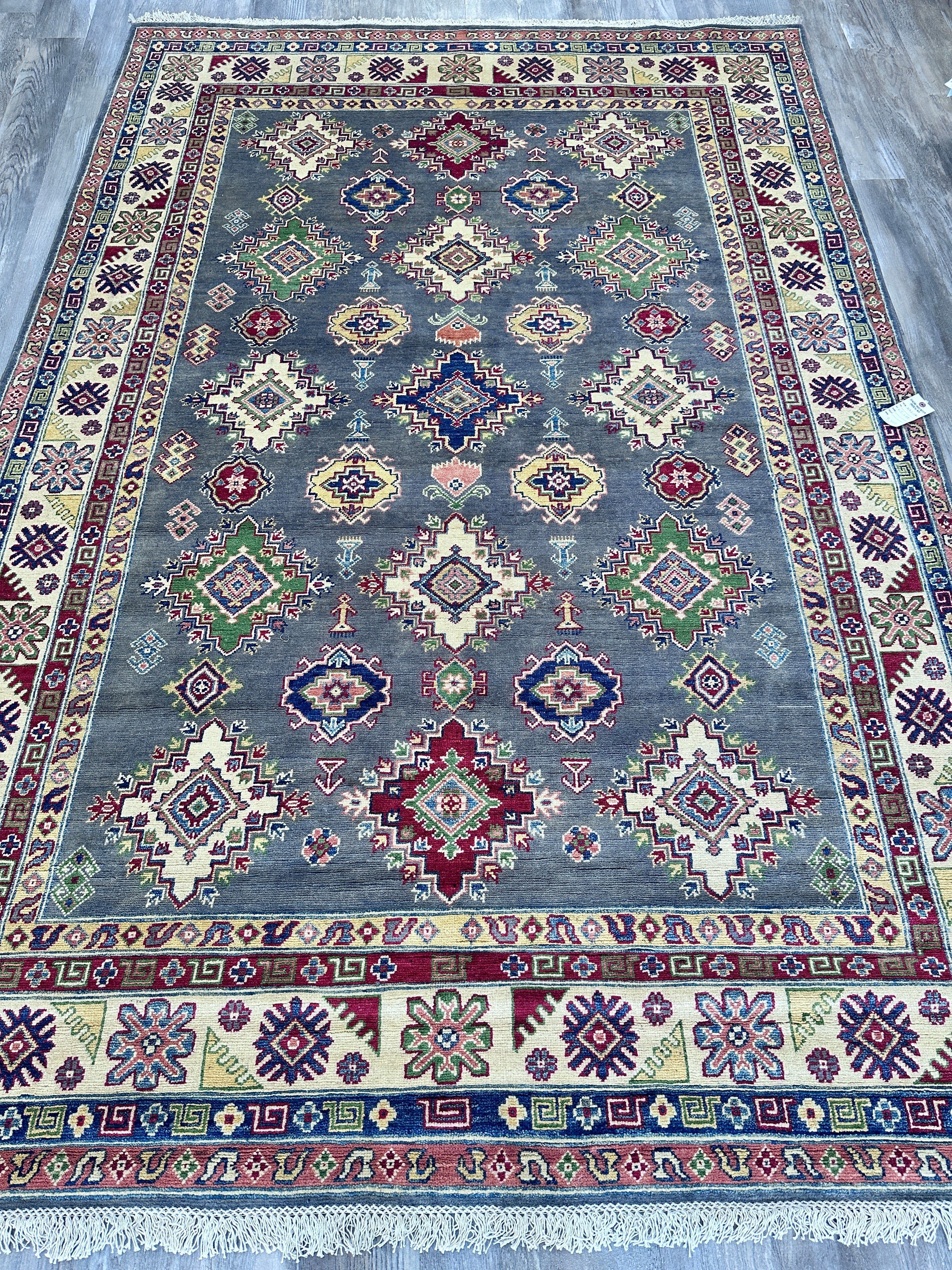 Hand-Knotted Afghani Kazak Wool Rug – 6’7” x 9’9”