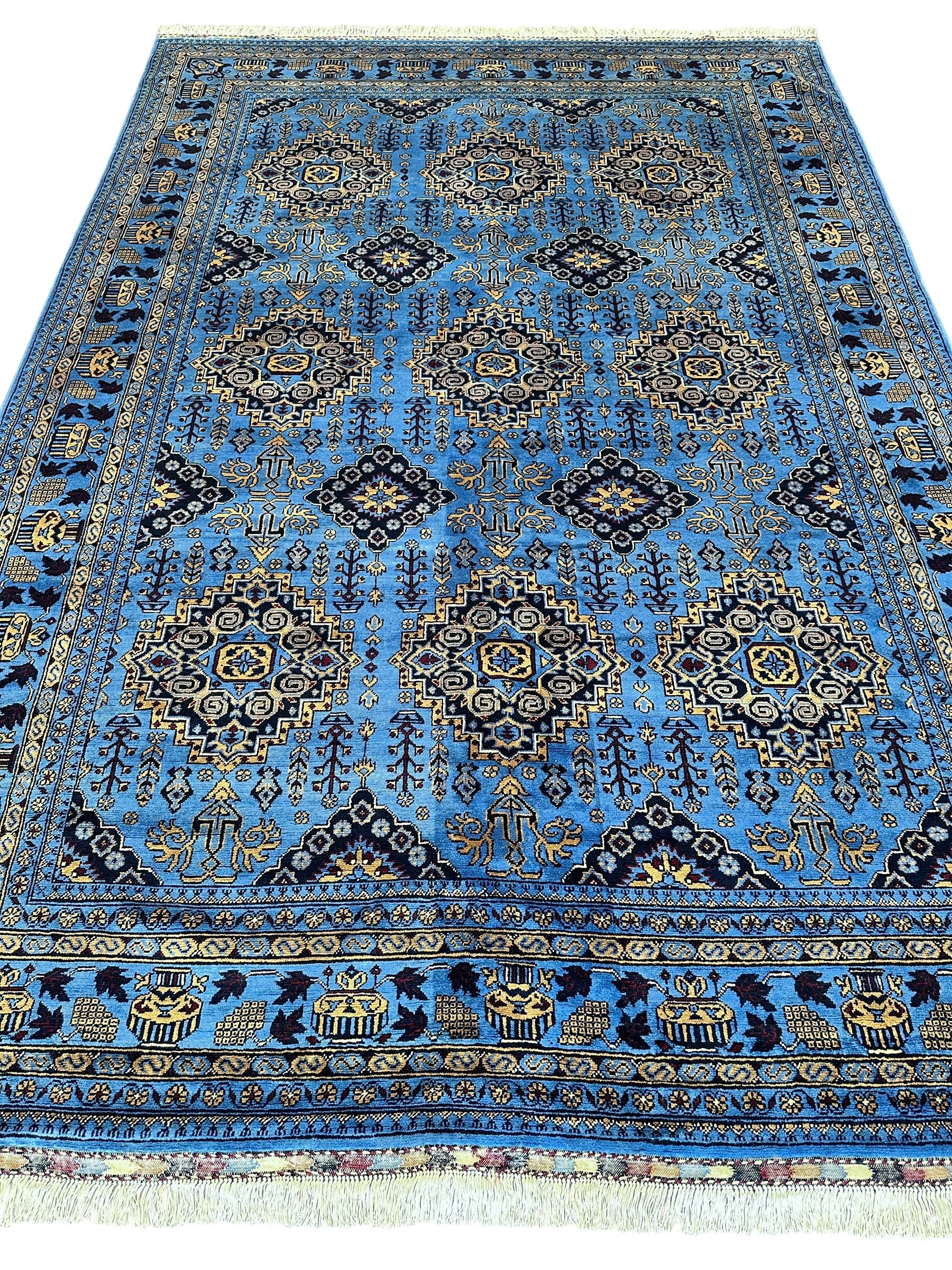 Hand-Knotted Afghani Zerkhaki Wool Rug – 6’7″  x  9’9″