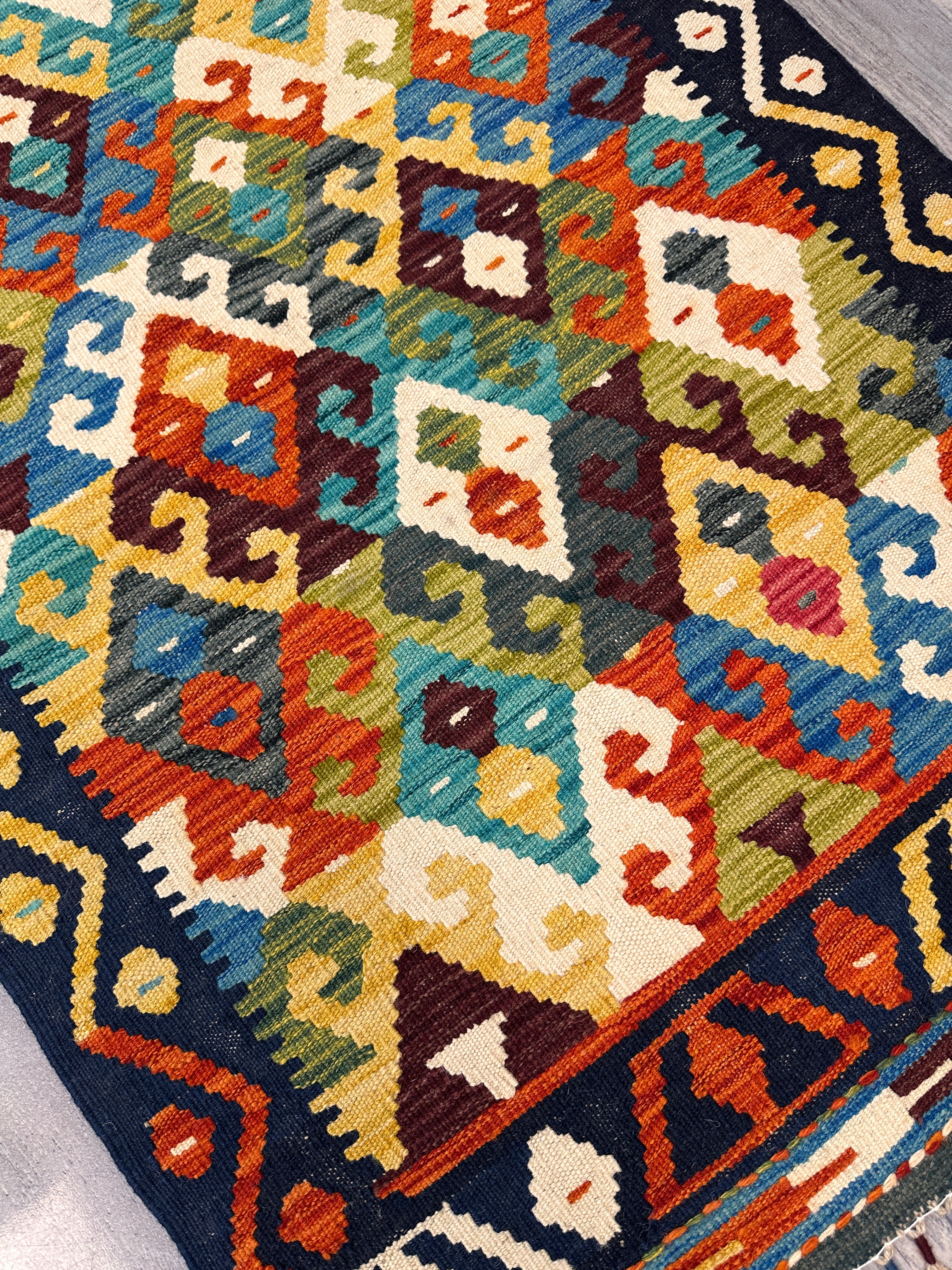 Hand-Woven Afghani Kilim Wool Rug 3' x 4'1"