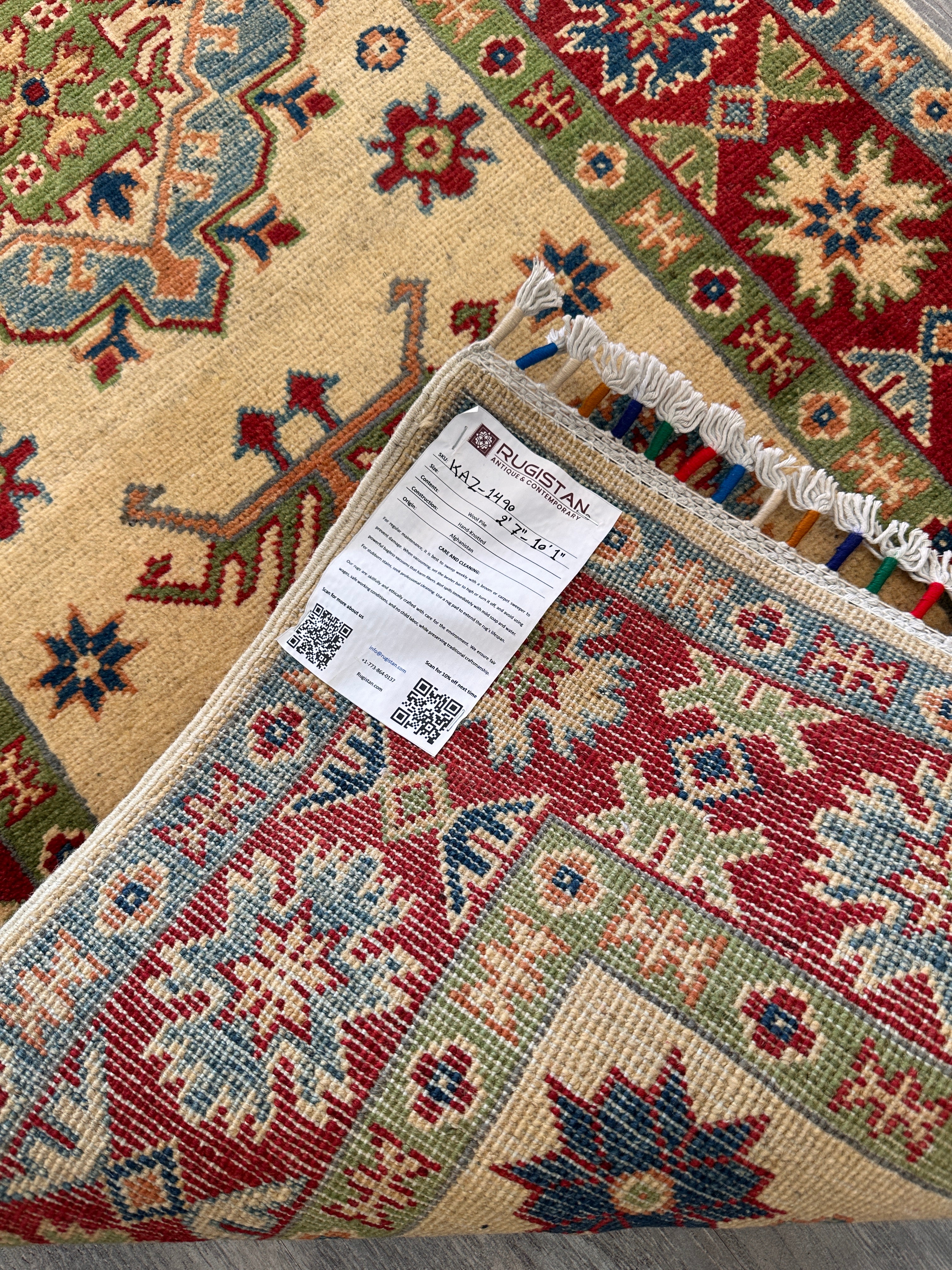 Hand-Knotted Afghan Kazak Wool Runner | Cream & Red Tribal | 2′7″ x 10′1″
