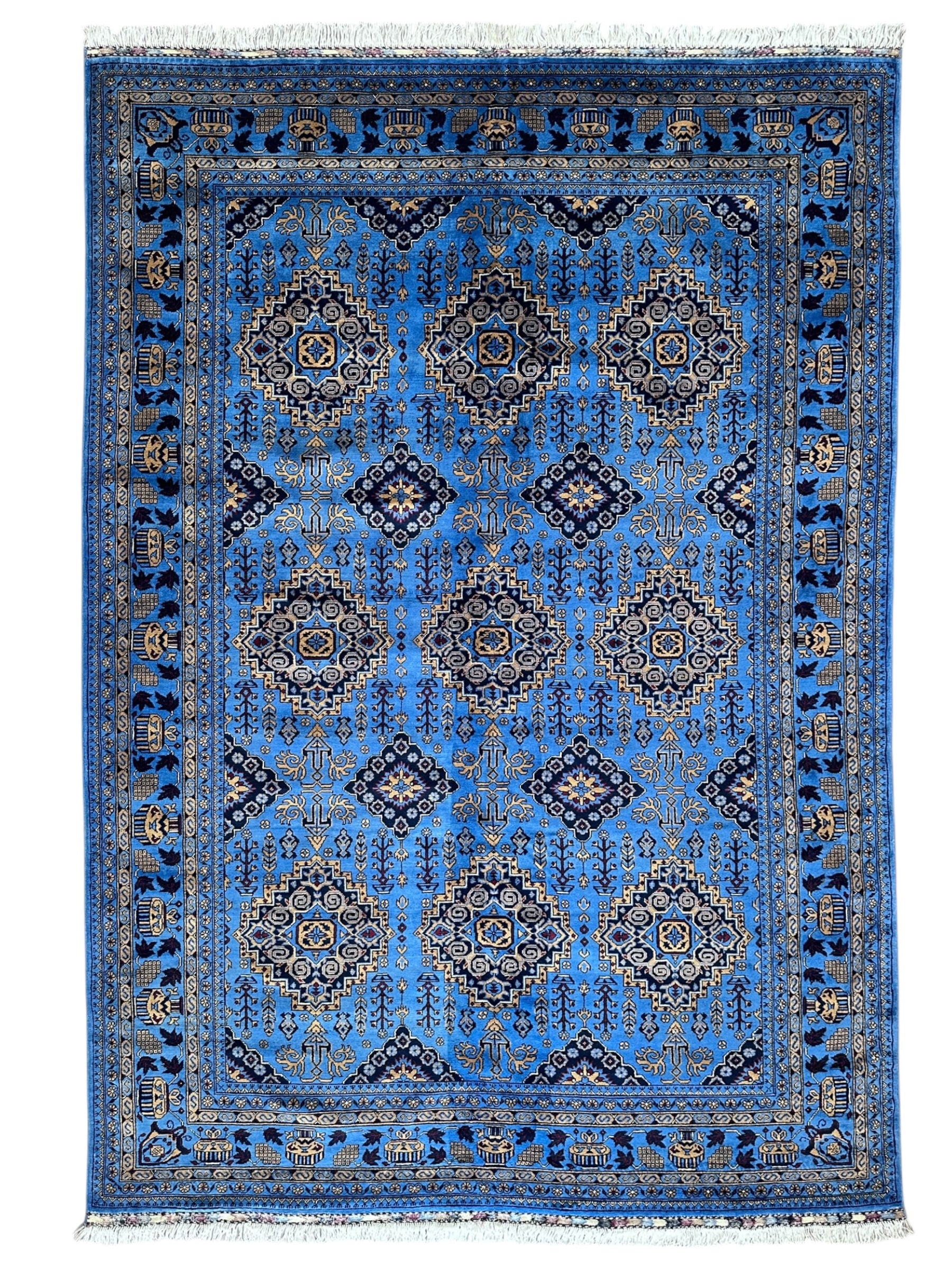 Hand-Knotted Afghani Zerkhaki Wool Rug – 6’7″  x  9’9″