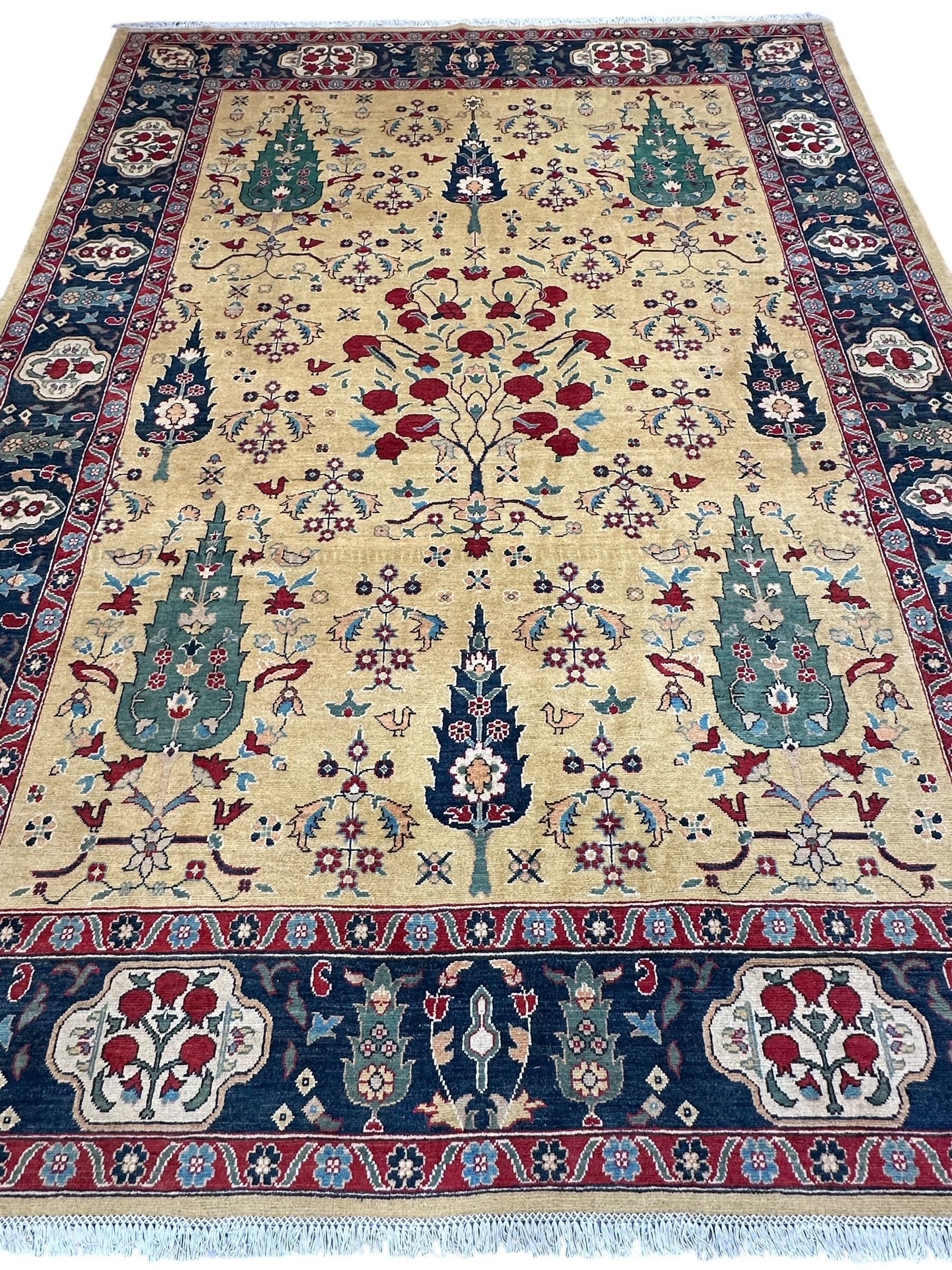 Hand-Knotted Afghani Kazak Tree of Life Wool Rug – 9’0″  x  12’0″