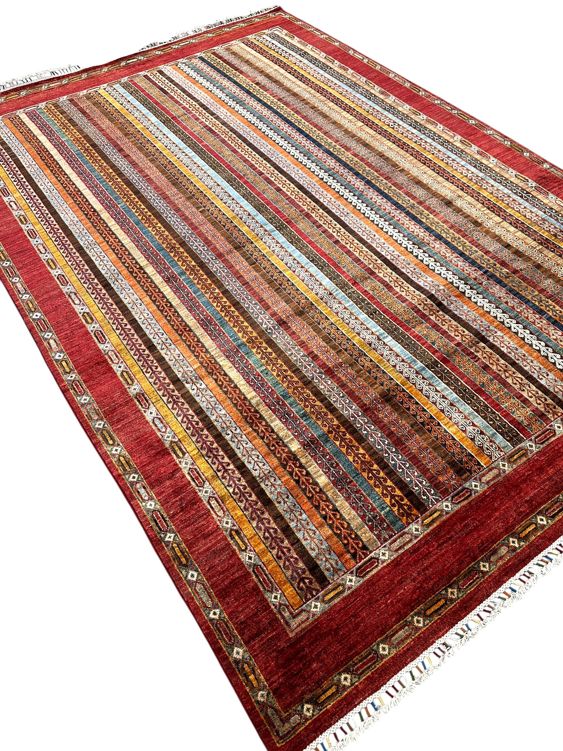 Hand-Knotted Afghani Chobi Khorjeen Wool Rug | 7′1″ x 10′2″