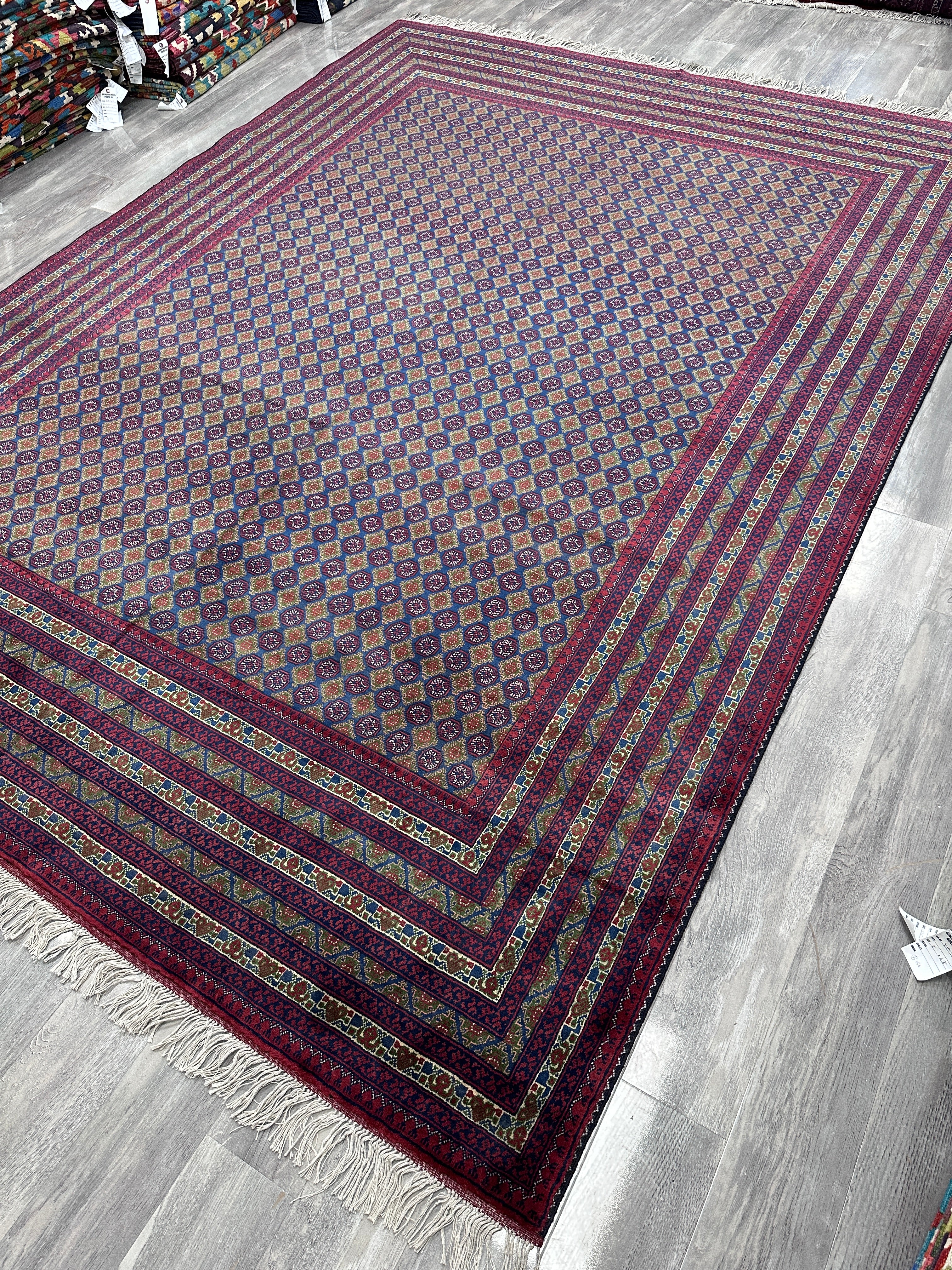 Hand-Knotted Afghani Khwaja Rushna Wool Rug | All-Over Pattern | 8′ x 11′