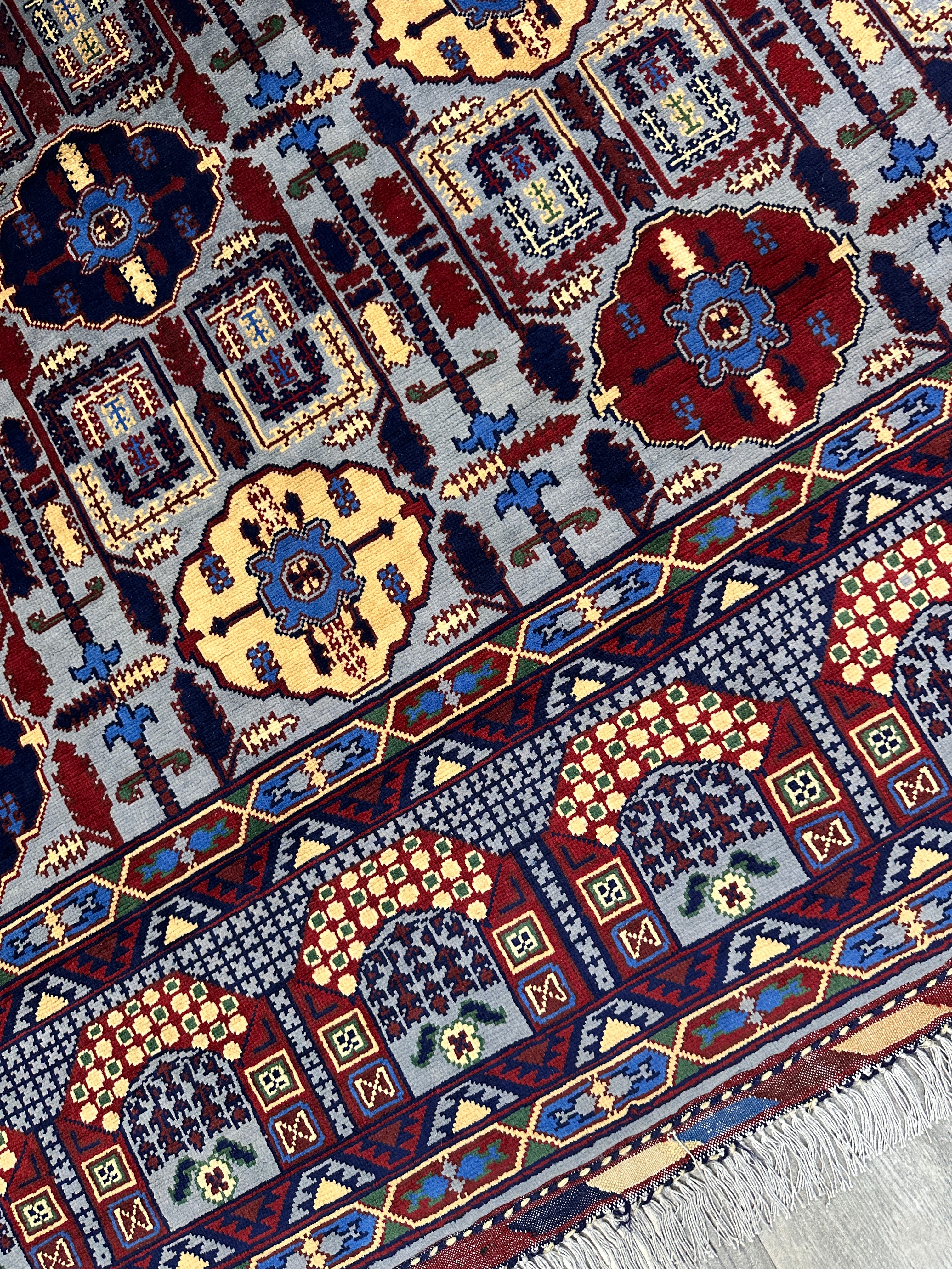 Hand-Knotted Afghani Parak Wool Rug | Dome Design | 8′ x 12′