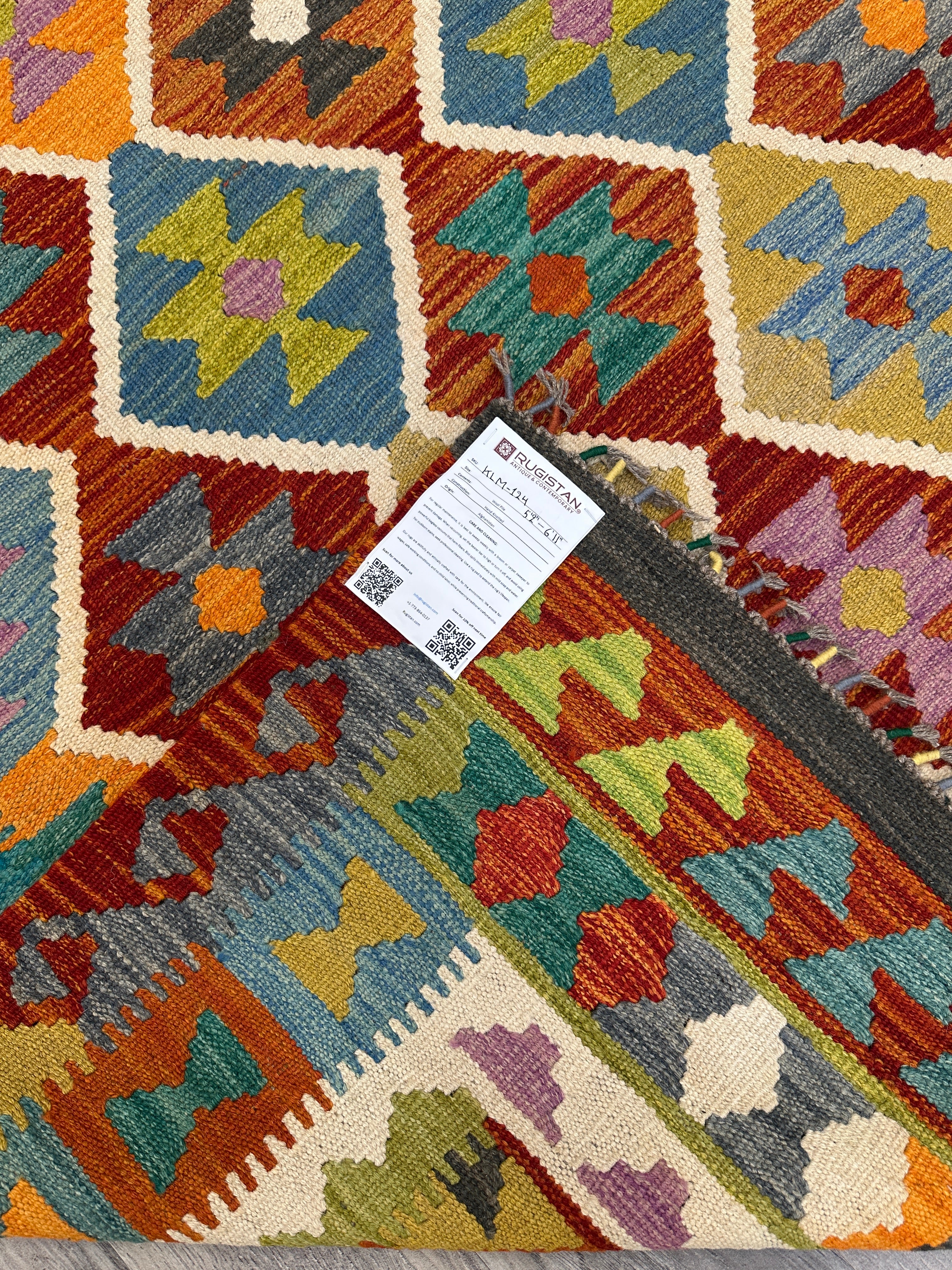 Hand-Woven Afghani Kilim Wool Rug 5'2" x 6'11"