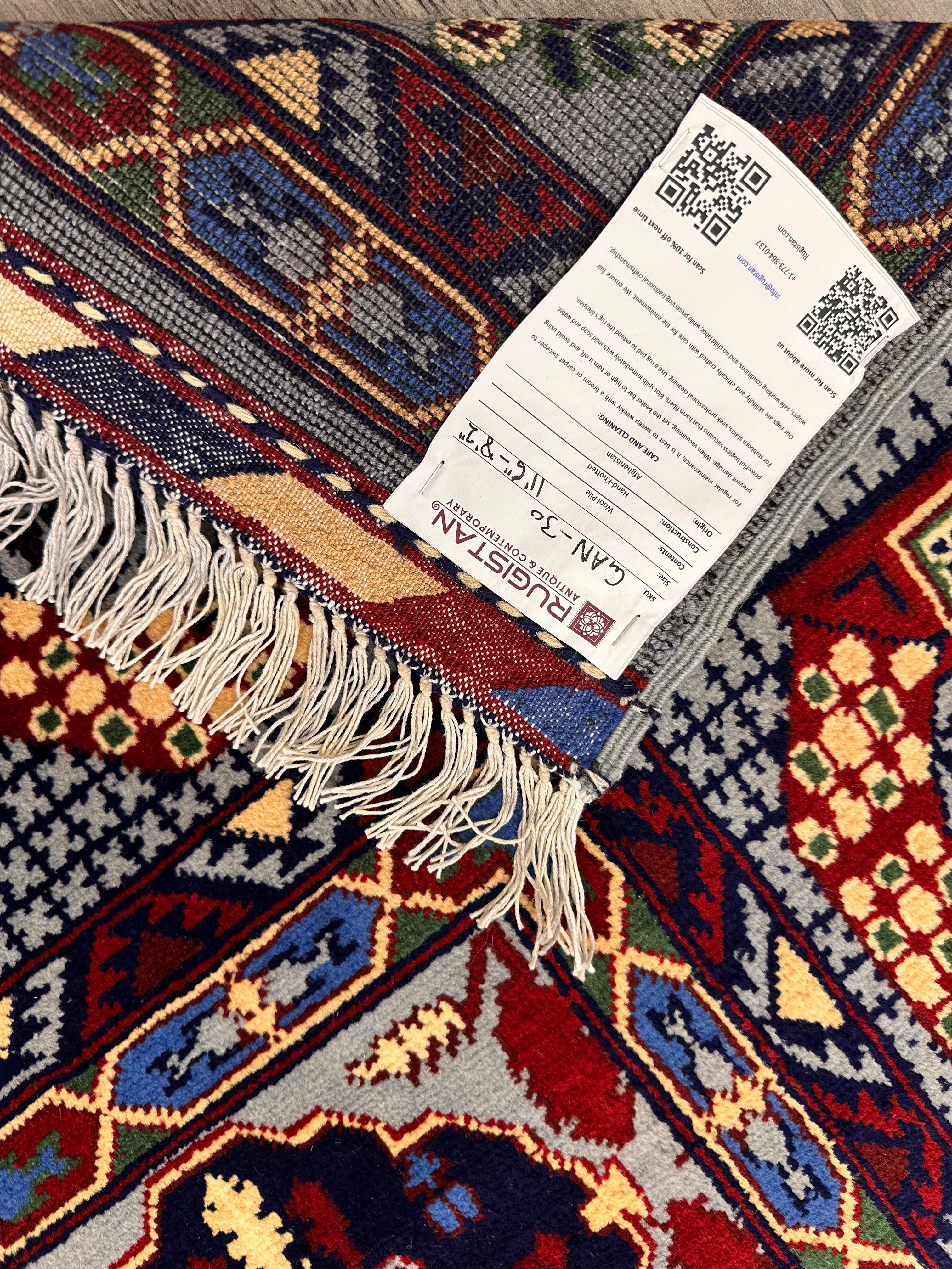 Hand-Knotted Afghani Parak Wool Rug | Dome Design | 8′ x 12′