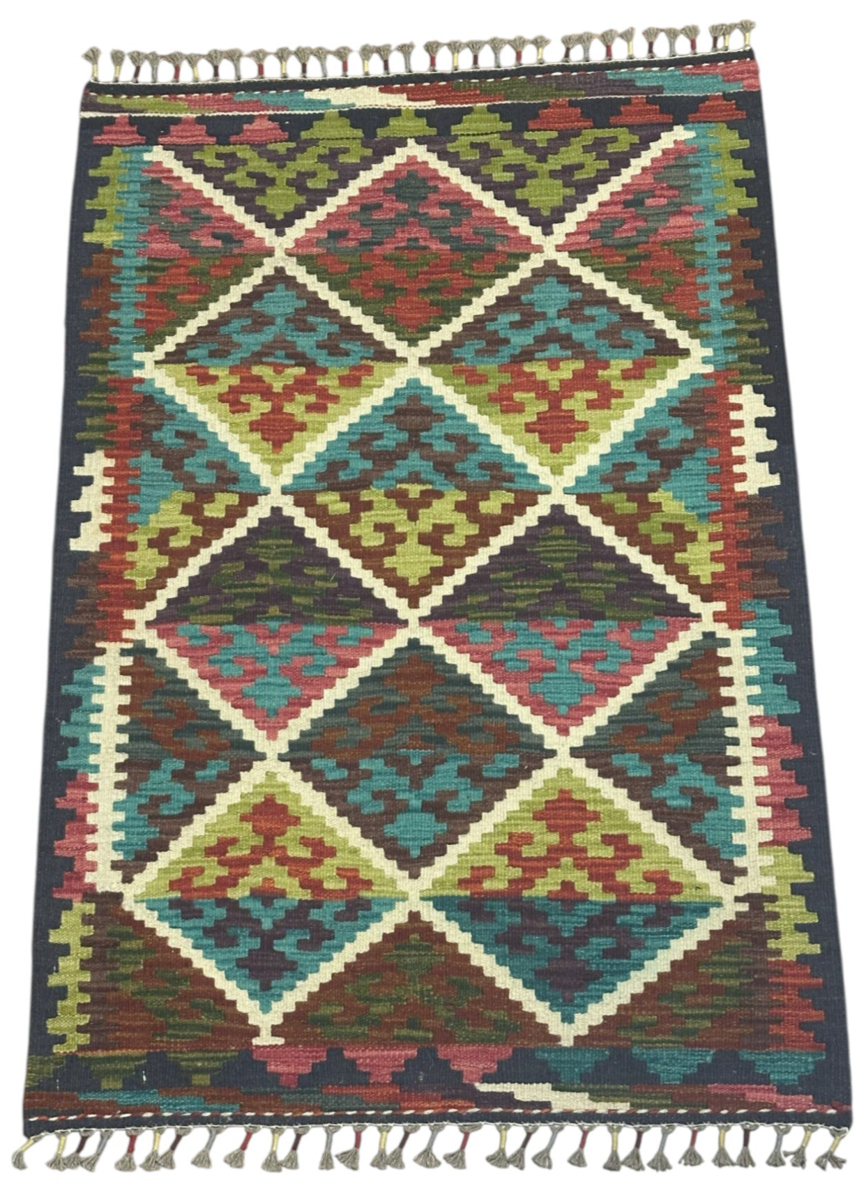 Hand-Woven Afghani Kilim Wool Rug 2'8" x 4'1"