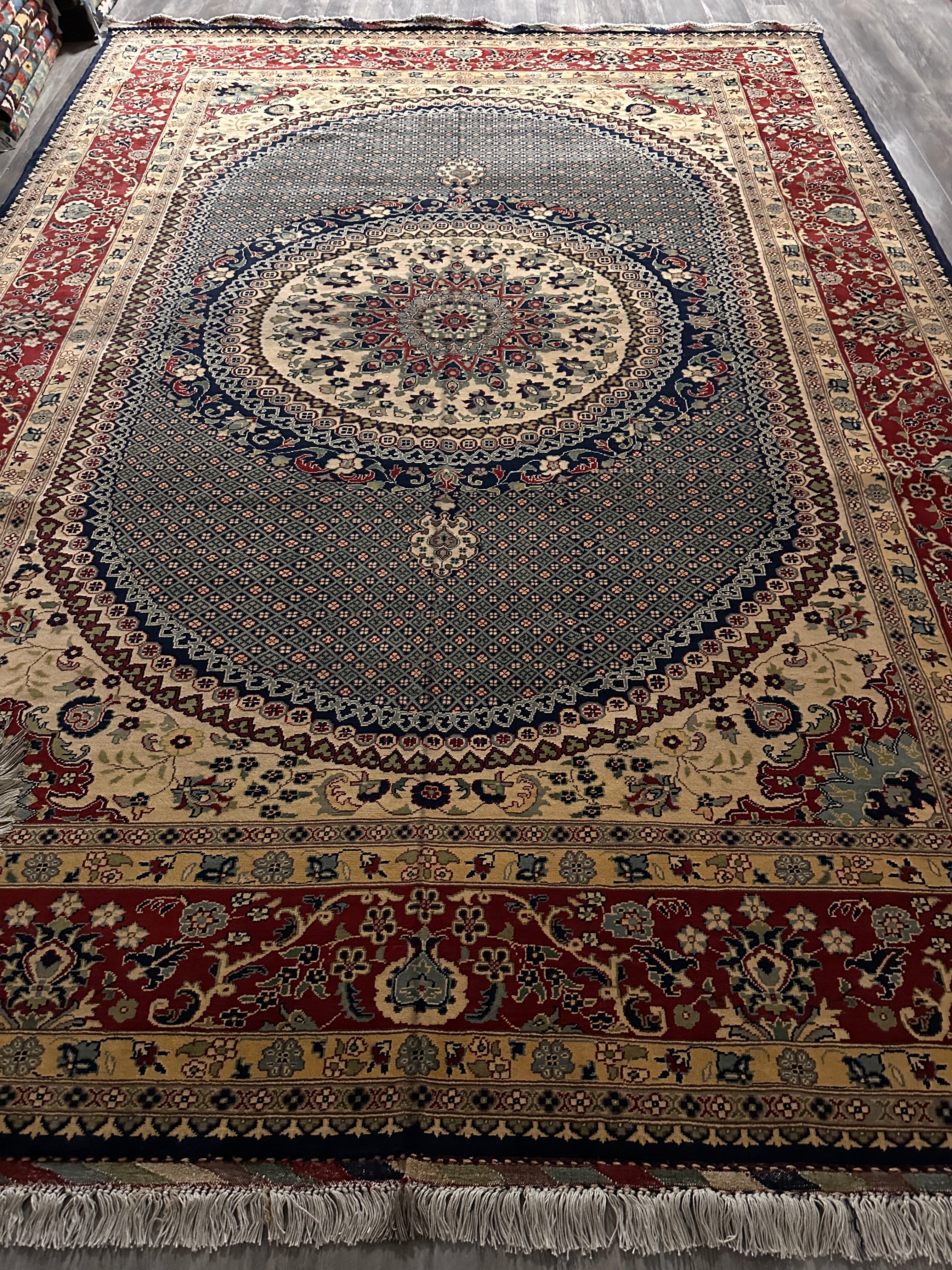 Hand-Knotted Afghani Rezmahi Wool Rug | Tabriz Mahi Design | 9′ x 12′