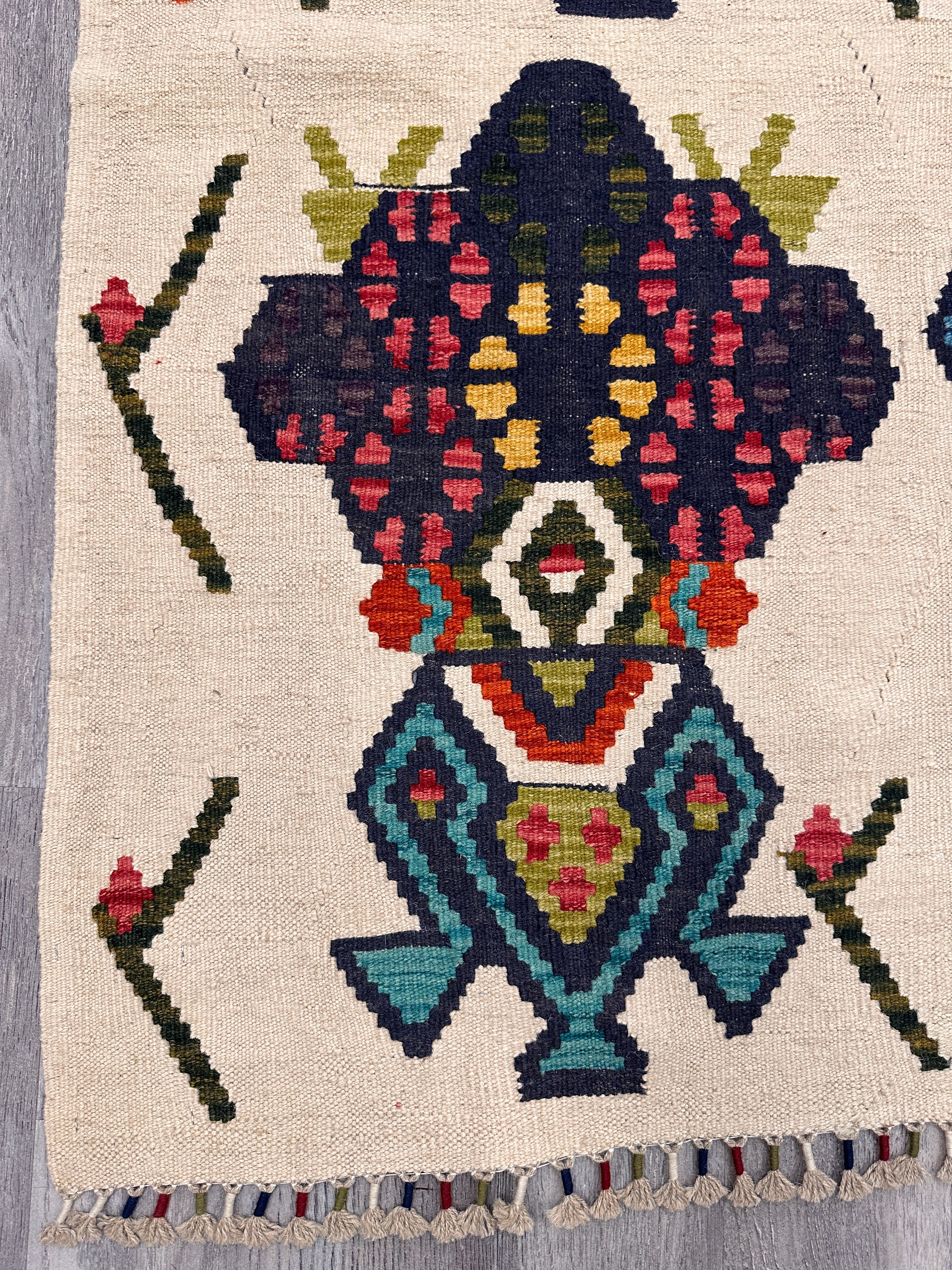 Hand-Woven Afghani Kilim Wool Rug – 5'7" x 7'1" – Traditional Flatweave, Reversible, Tribal Geometric Design