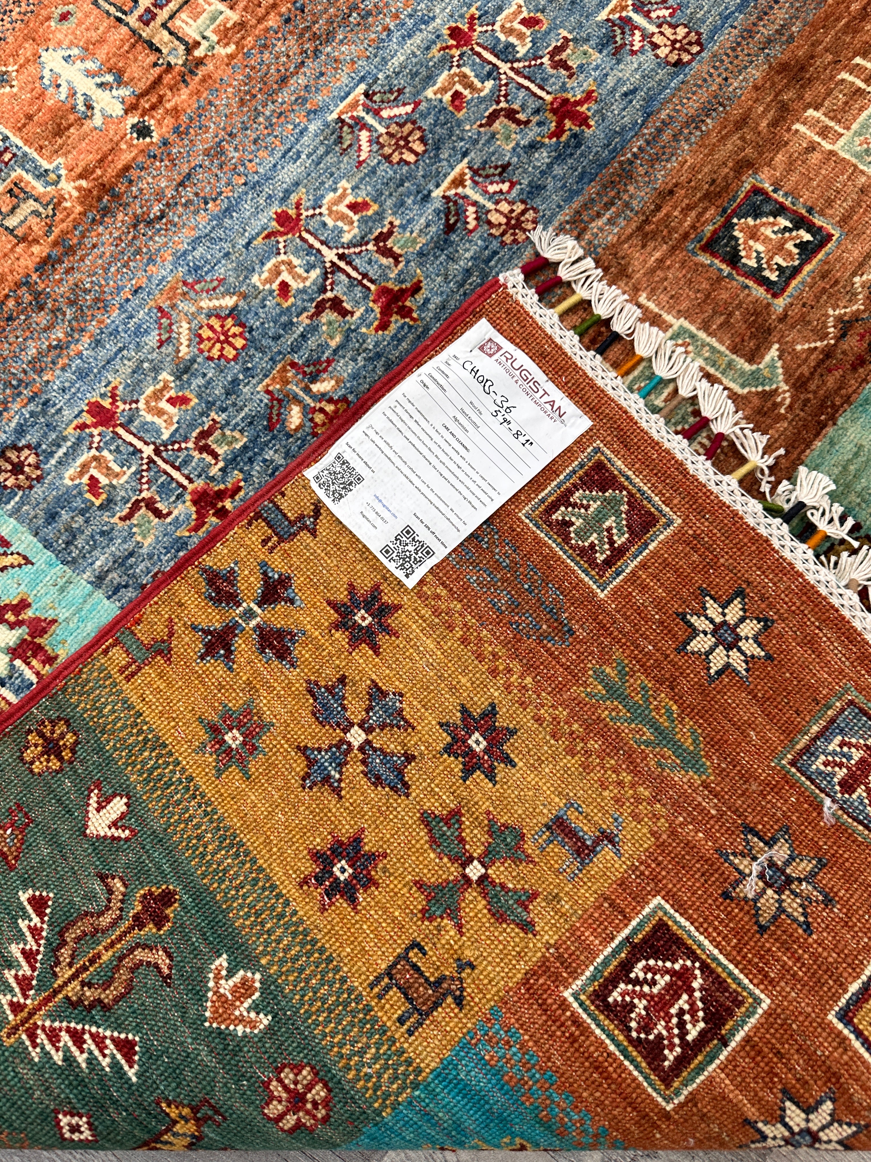 Hand-Knotted Afghani Chobi Ghazni Wool Rug | Gabbeh Design | 6′ x 8′