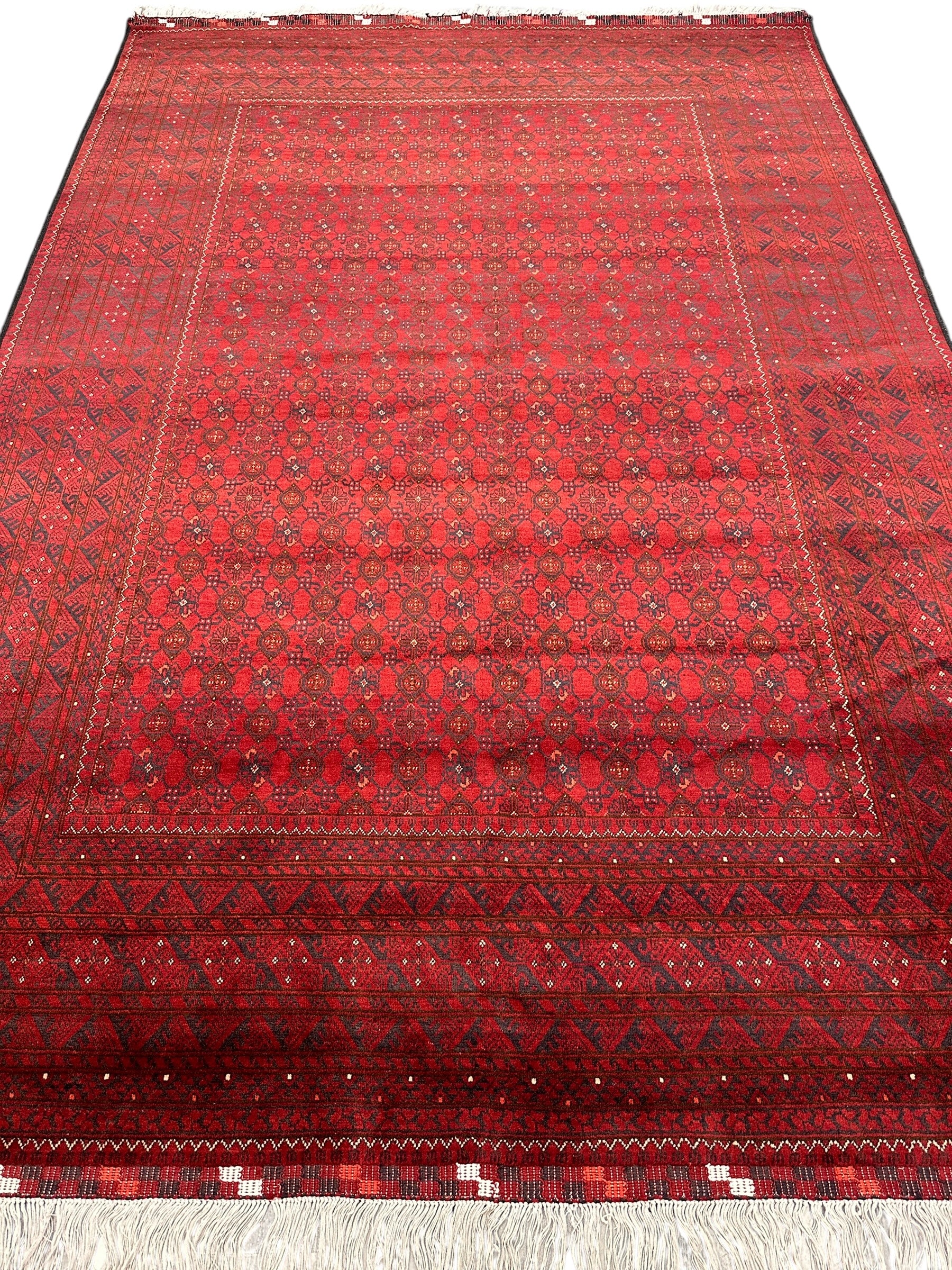 Afghan Bashore Rug 6’7” x 9’8” – Hand-Knotted Wool, Abrash, Original Fringe, No Repairs